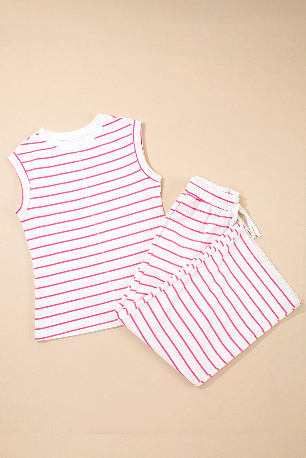 Rose Stripe Casual Wide Leg 2pcs Pants Set - enhanced image 7