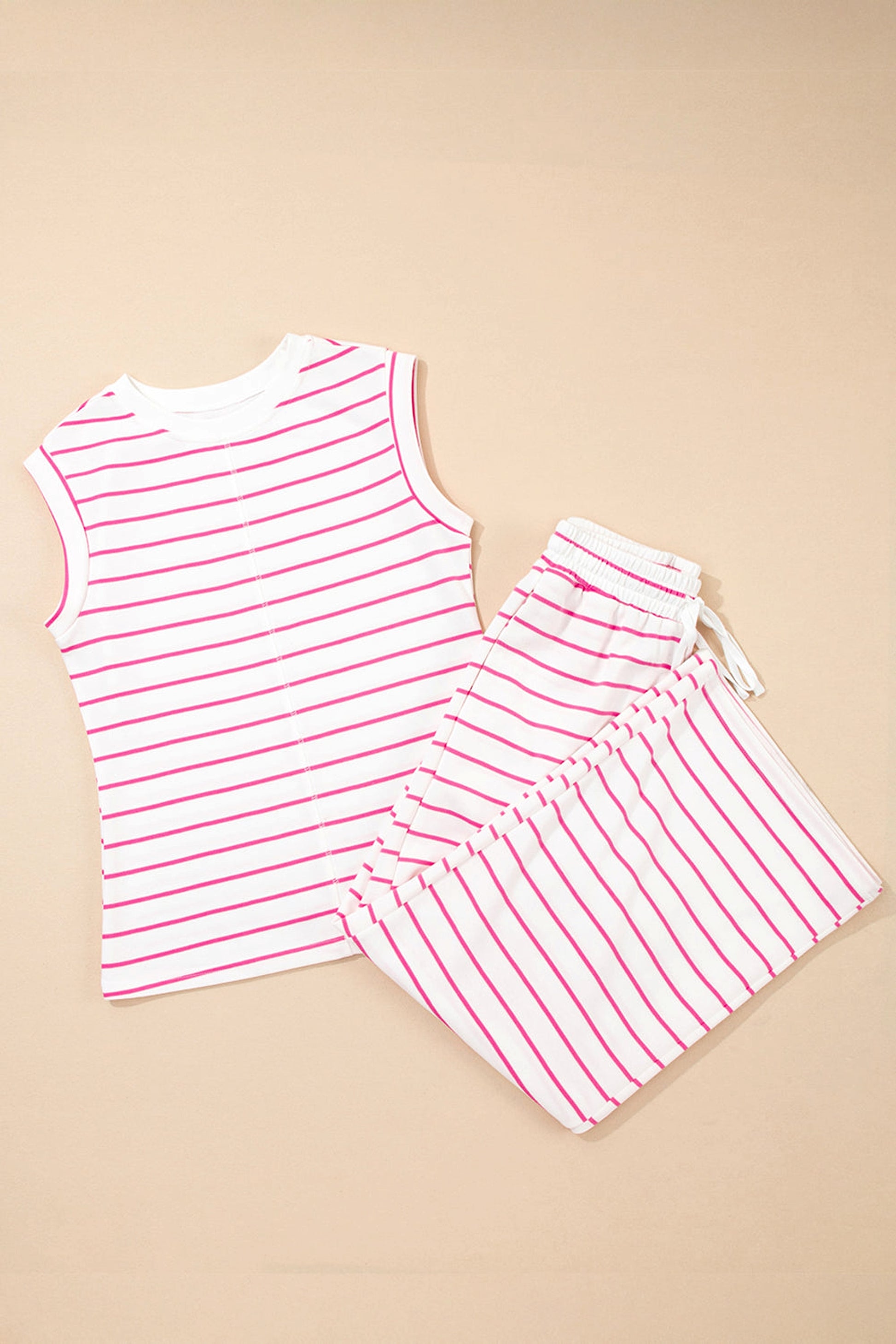Rose Stripe Casual Wide Leg 2pcs Pants Set - enhanced image 7