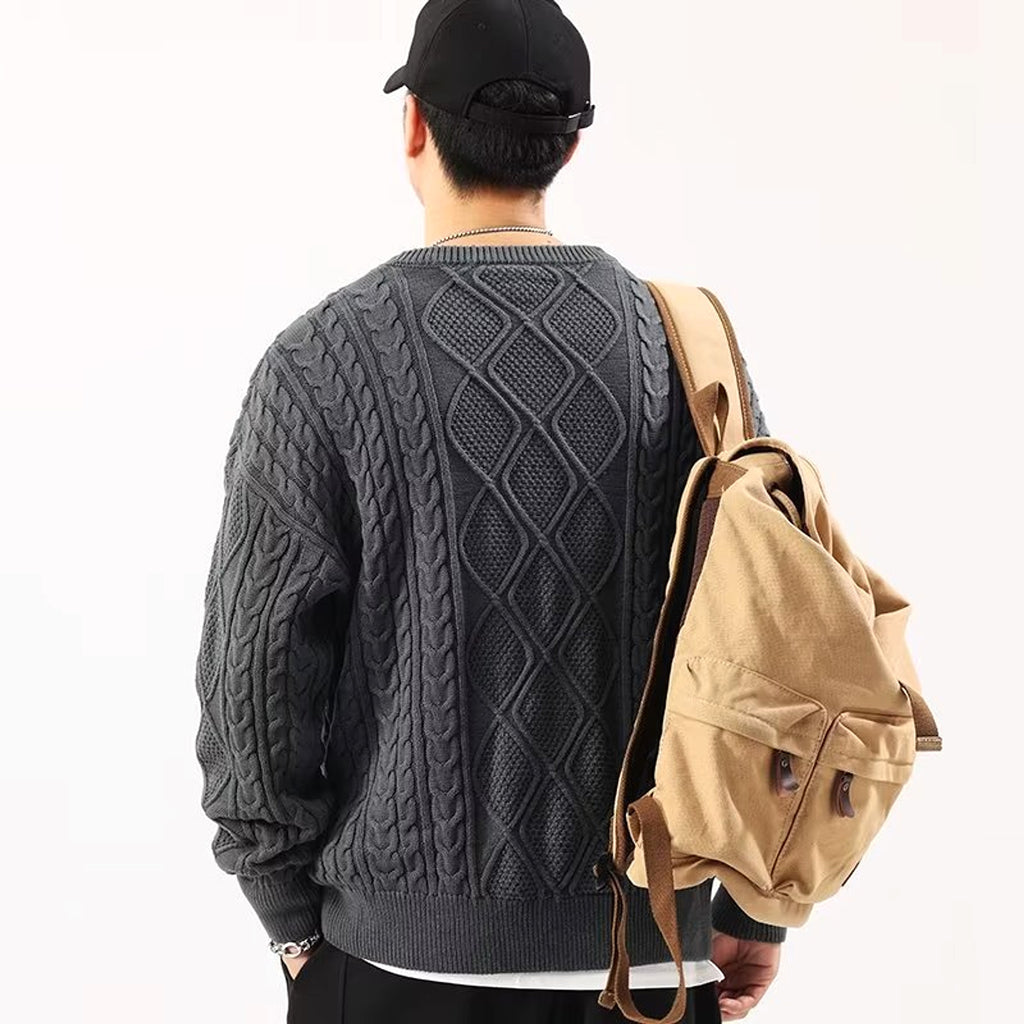 A1. Round Neck Sweater Men's Loose Sweater - enhanced image 7