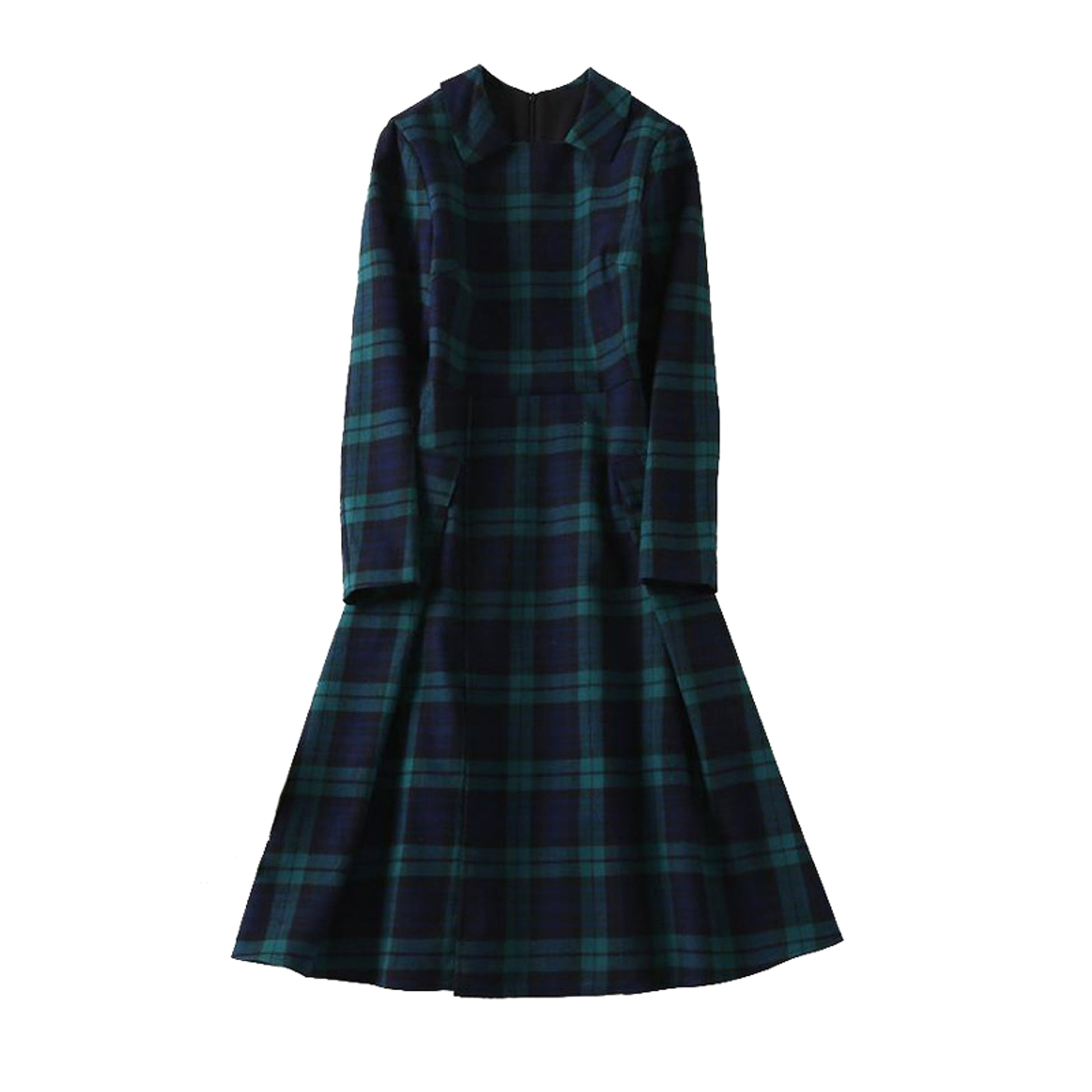A1. Royal English Lapel Long Sleeve Plaid Waist Dress - enhanced image 7