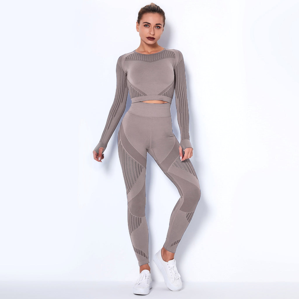 Seamless Knitted Absorbent Yoga Long-Sleeved Suit Yoga Wearsuit - enhanced image 7