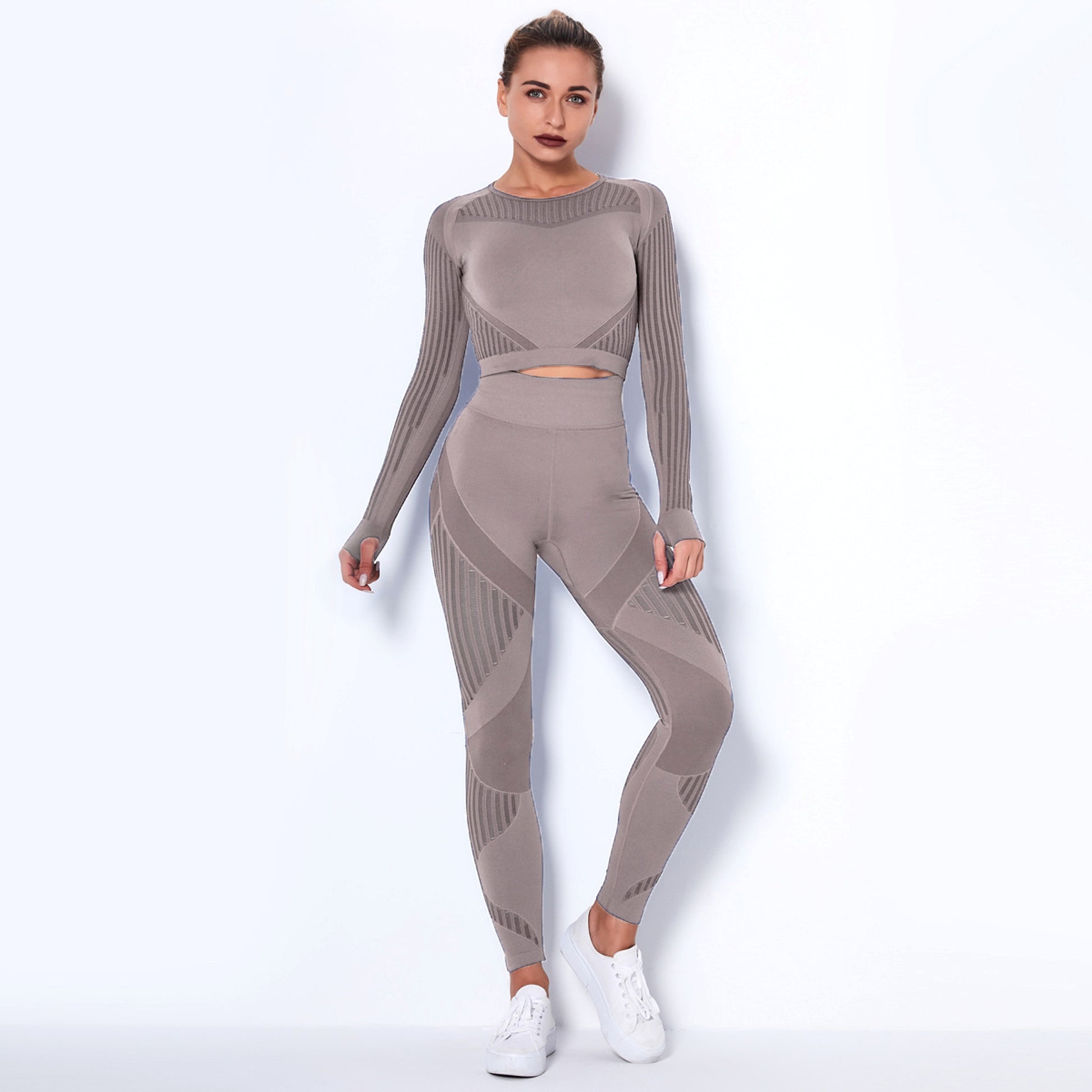 Seamless Knitted Absorbent Yoga Long-Sleeved Suit Yoga Wearsuit - enhanced image 7