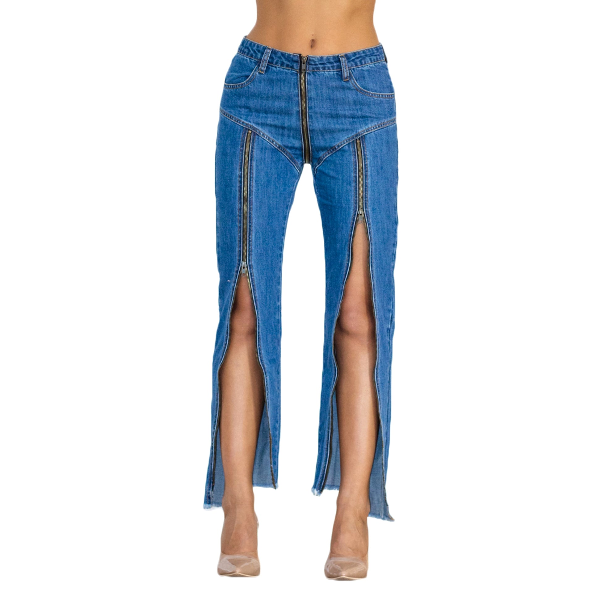 Shascullfites Melody Women Zipper Jeans Women Unique Dark Blue Denim Pants Hot Streetwear Party Club Dance Pants - enhanced image 7