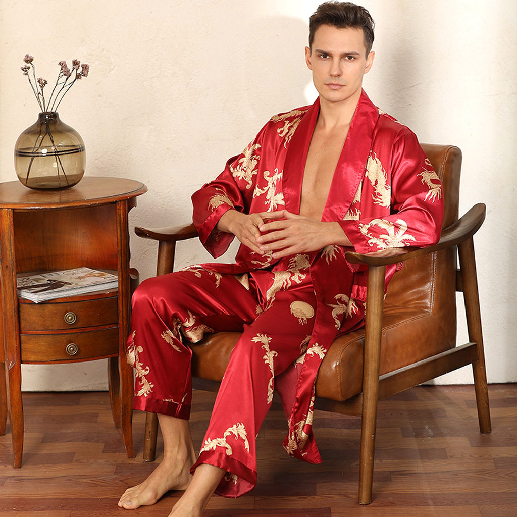 Silk Robe Pants Pajama Set - enhanced image 7