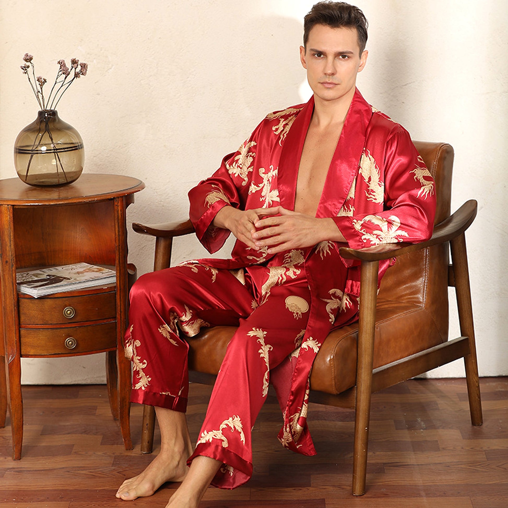 Silk Robe Pants Pajama Set - enhanced image 7