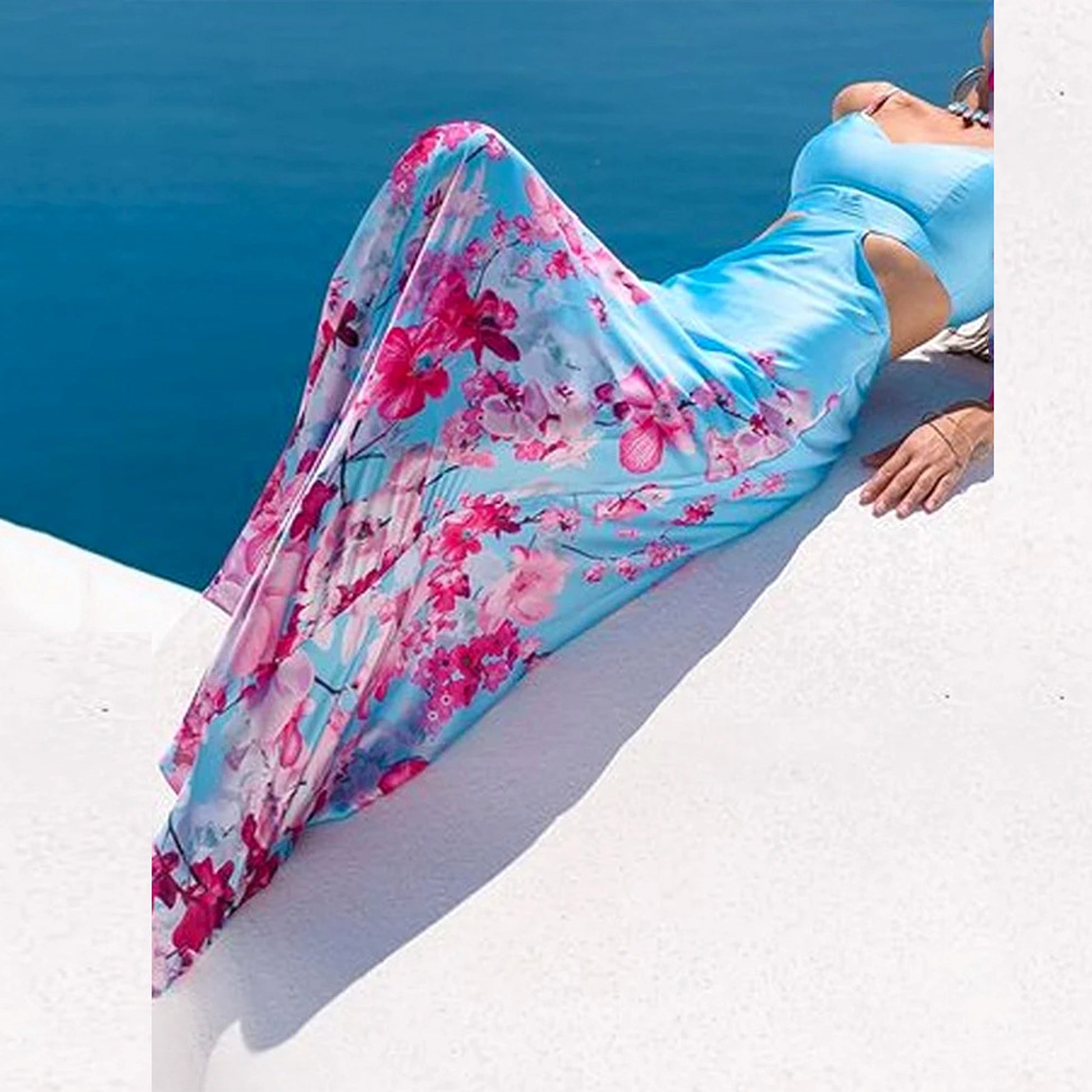 Silk Surface Ripped Sheath Cutout Sling Dress - enhanced image 7
