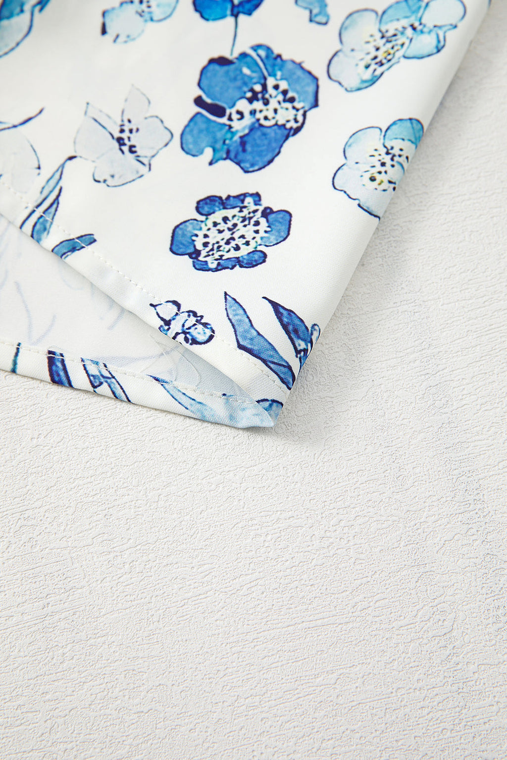 Sky Blue Floral Print Ruffled Short Sleeve Blouse - enhanced image 7