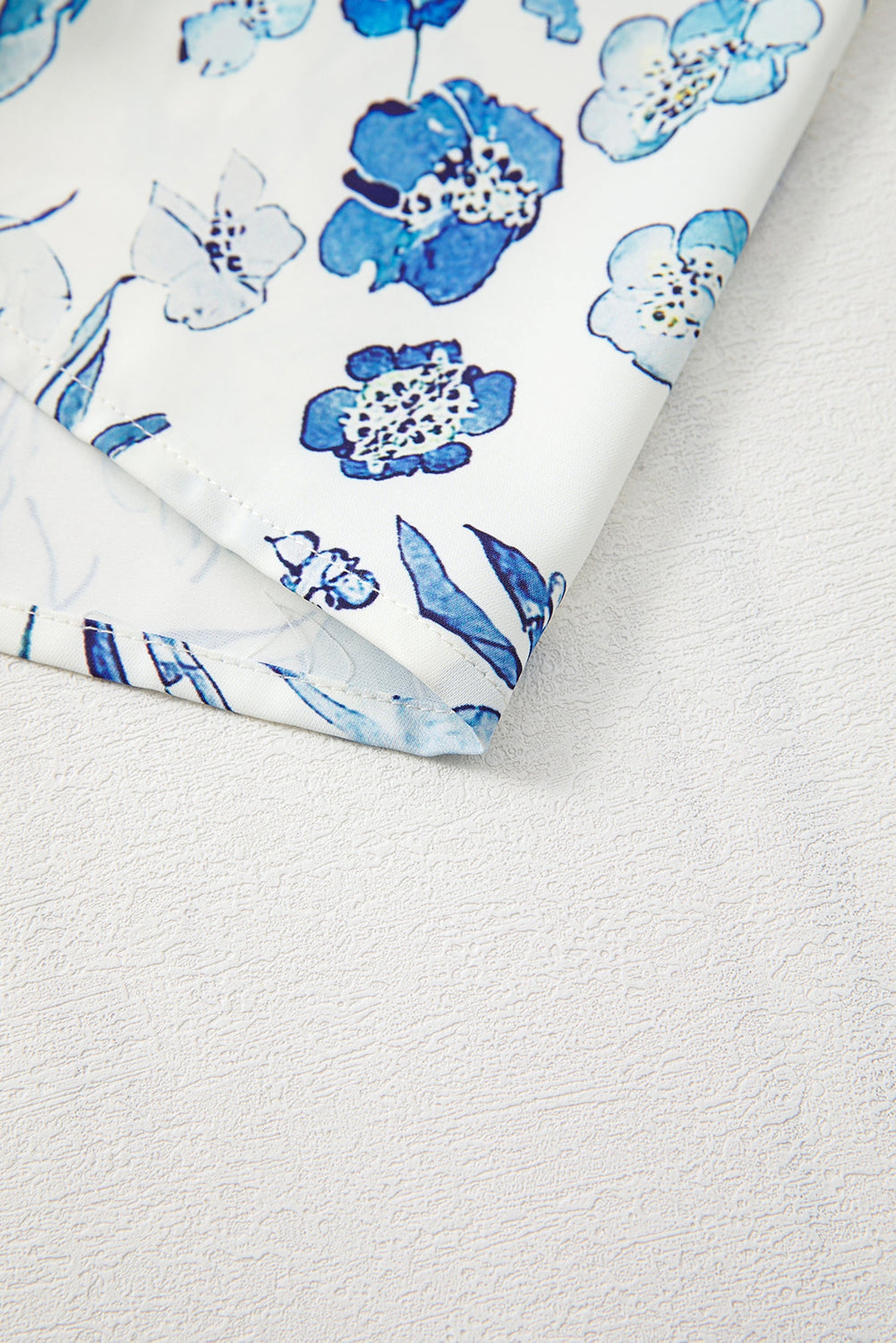 Sky Blue Floral Print Ruffled Short Sleeve Blouse - enhanced image 7