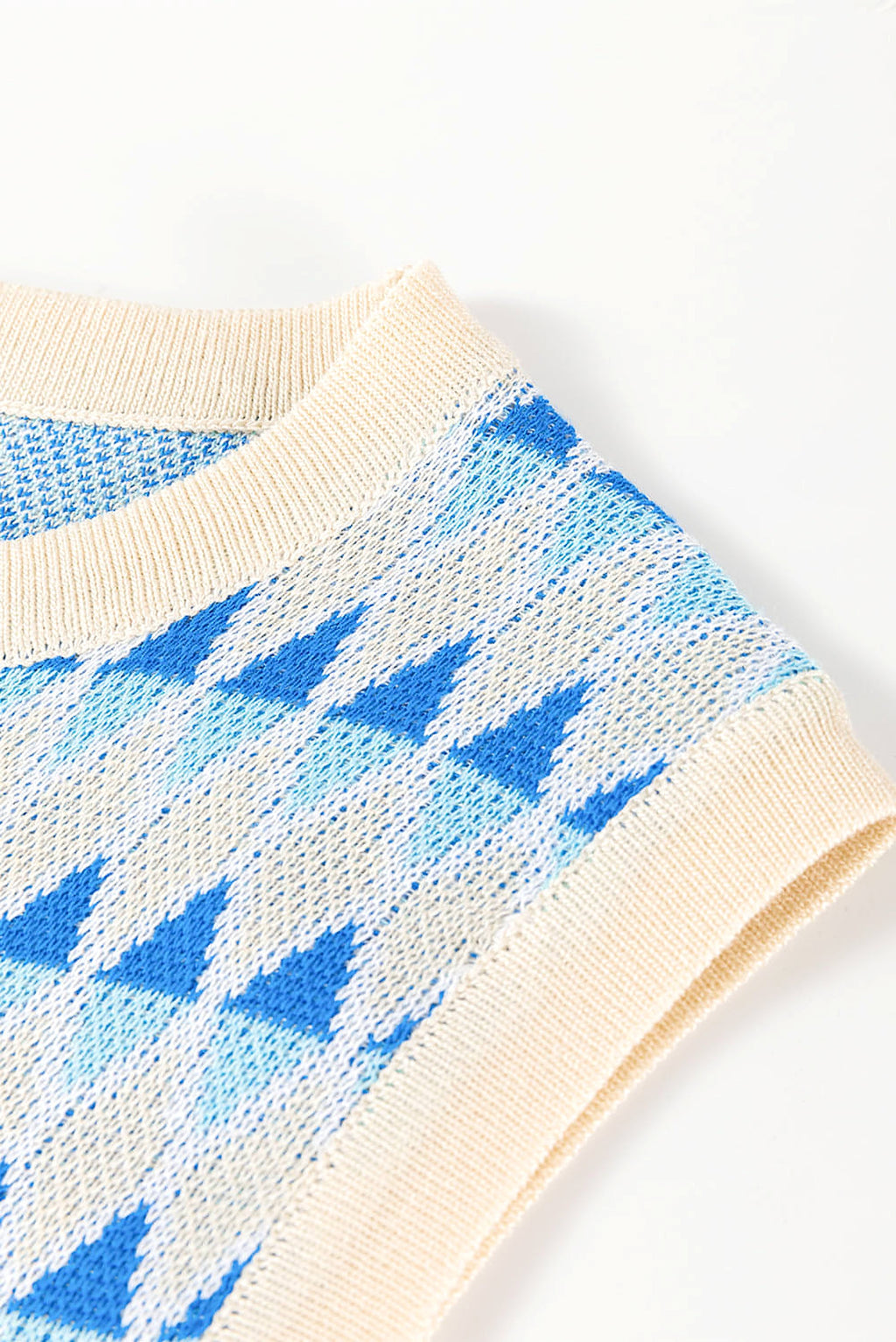 Sky Blue Stripe Geometric Print Round Neck Slim Fit Sweater Vest - enhanced image 7