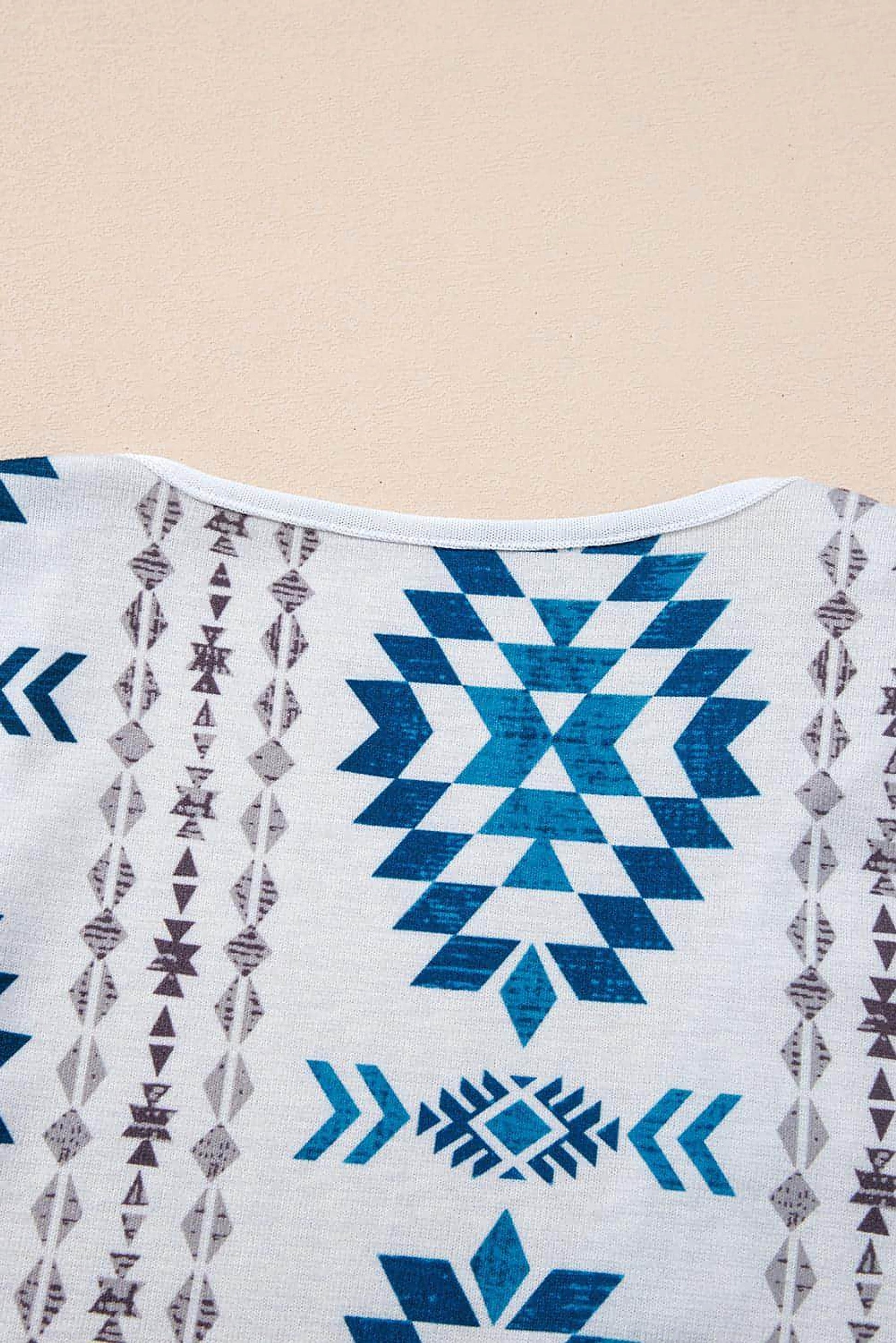 Sky Blue Western Aztec Printed Open Front Long Cardigan - enhanced image 7