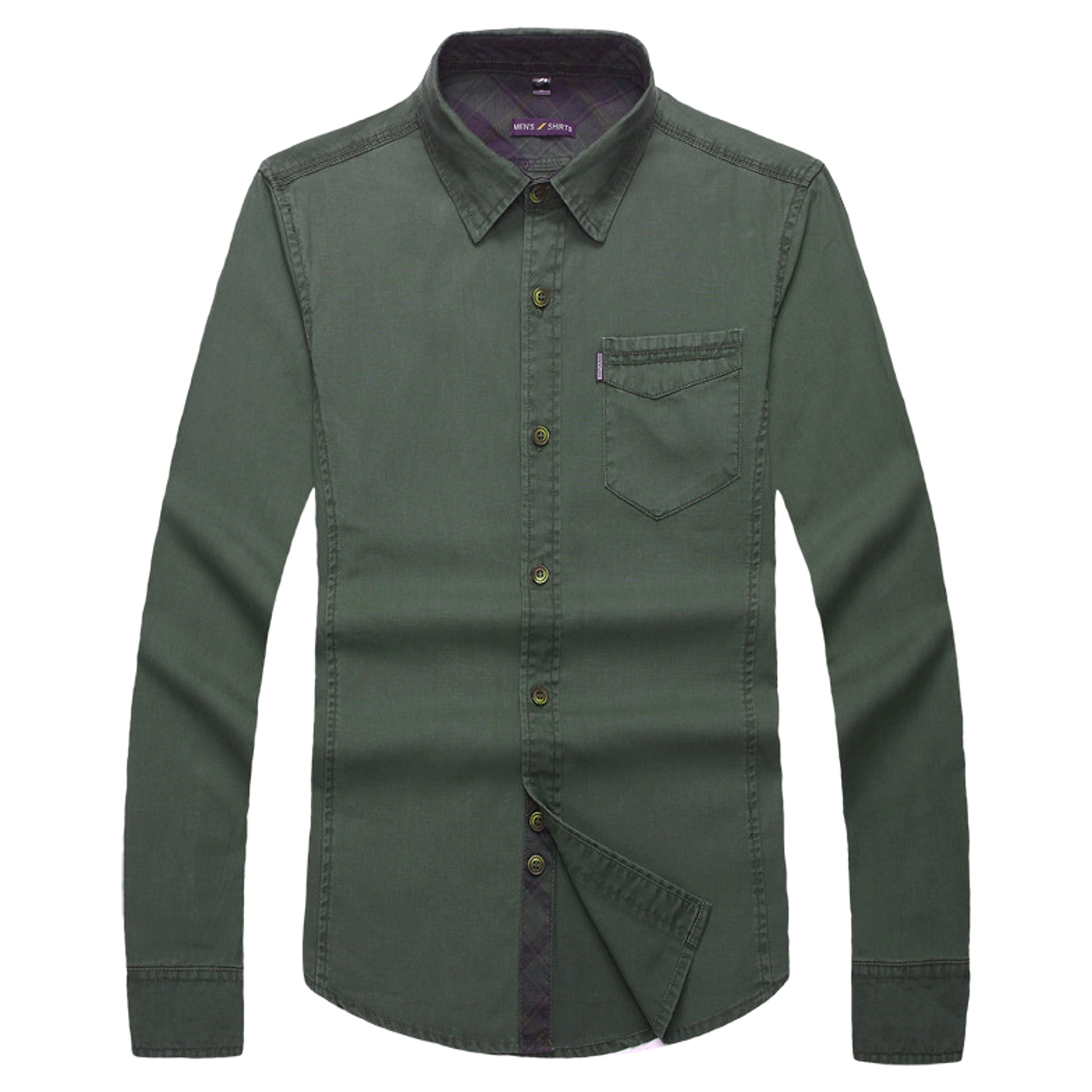 Solid Color Men's Military Dress Shirt Style Slim Fit - enhanced image 7