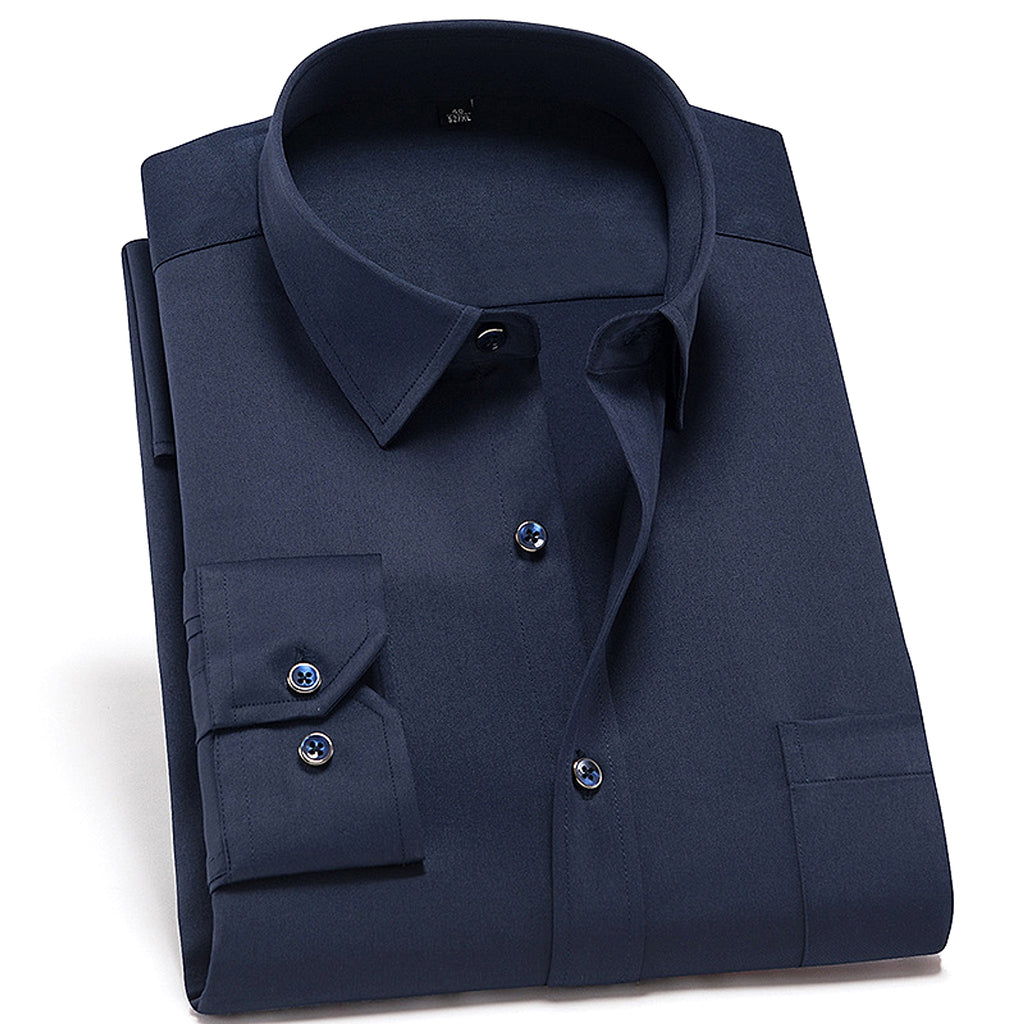 Solid Color DressShirt Men's Non-ironing Stretch Breathable Business Casual - enhanced image 7