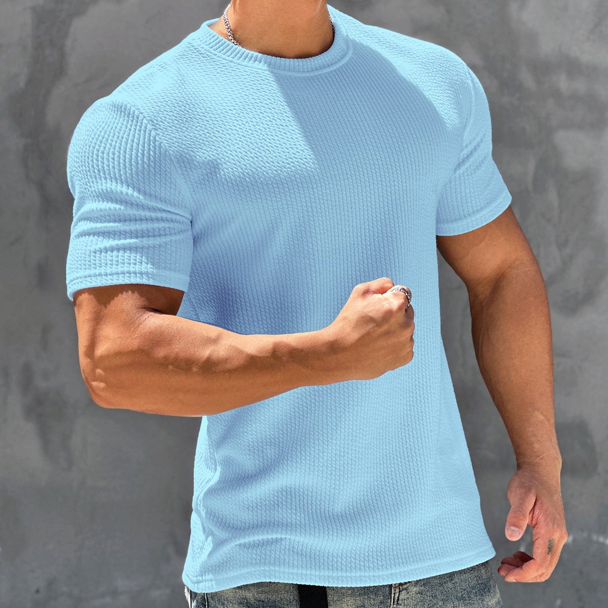 Sports And Fitness Short Sleeved Men's Textured Quick Drying T-shirt - enhanced image 7