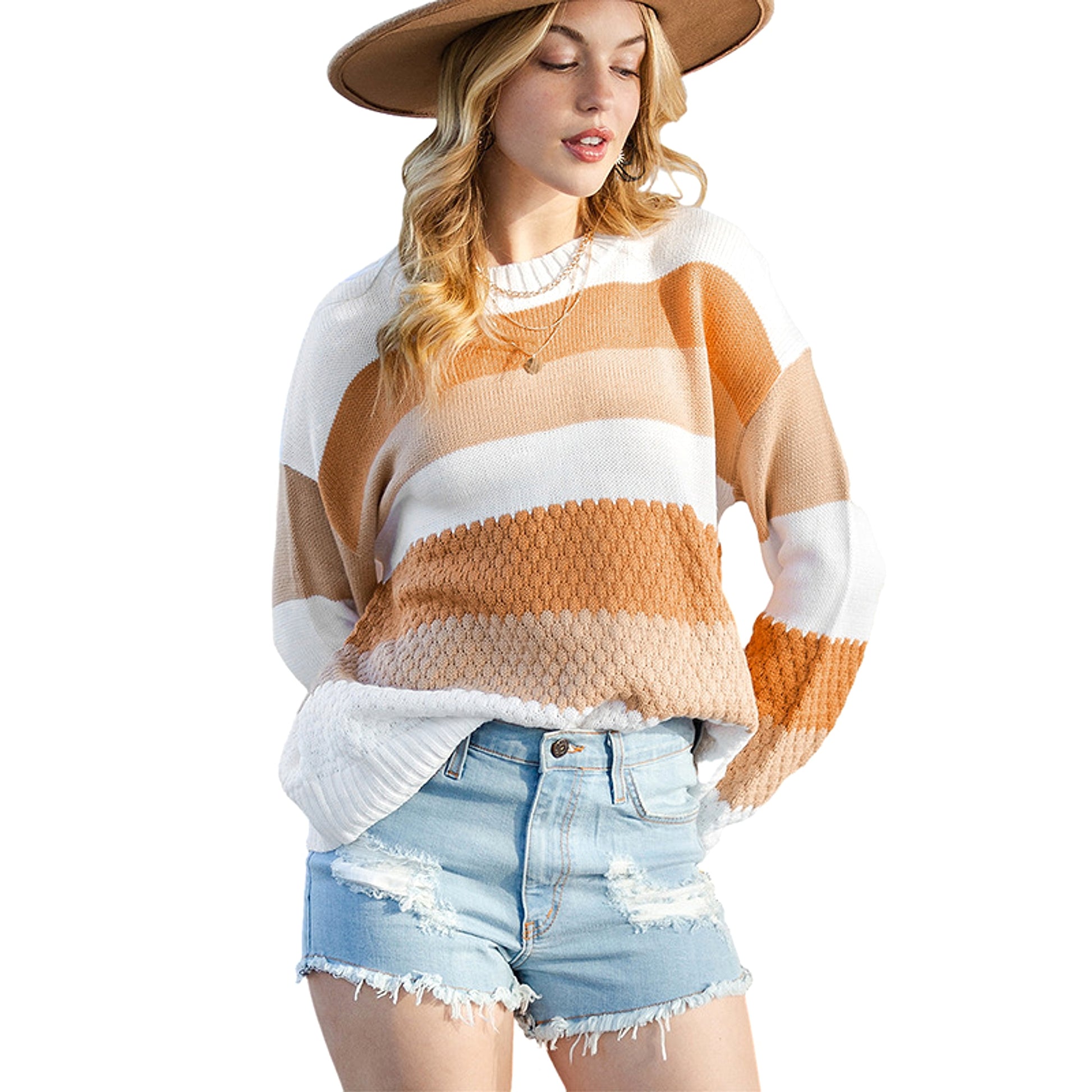 A1. Striped Texture Sweater Women's Autumn - enhanced image 7