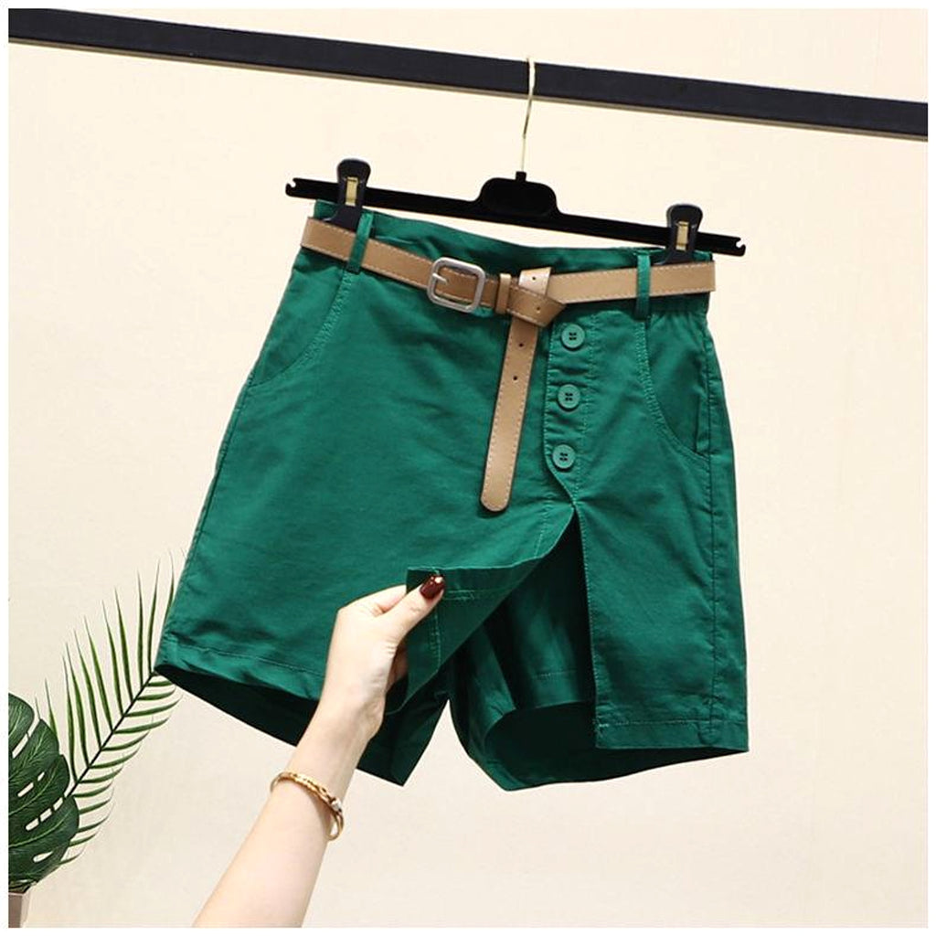 Summer New Button High Waist With Belt Cotton Shorts For Women Skirt - enhanced image 7