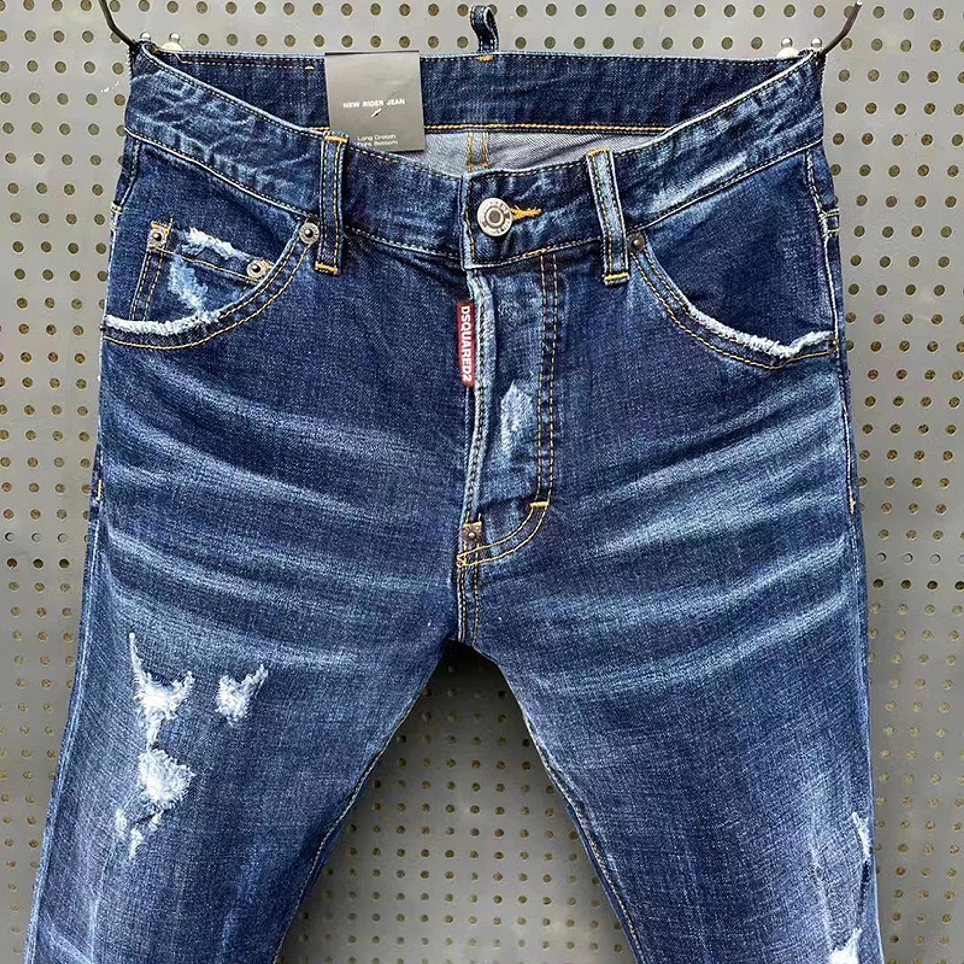 A1. Tatting Splash Paint Men's Slim-fit Patch Stretch DSQ Jeans - enhanced image 7