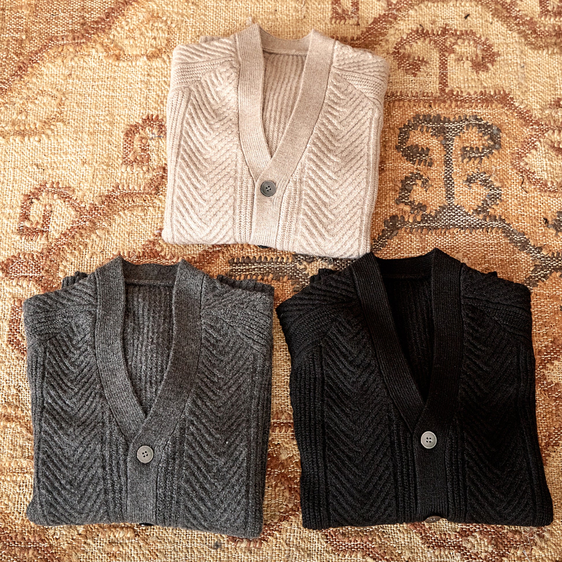 V-neck Solid Color Jacquard Knitted Cardigan Sweater Coat - enhanced image 7