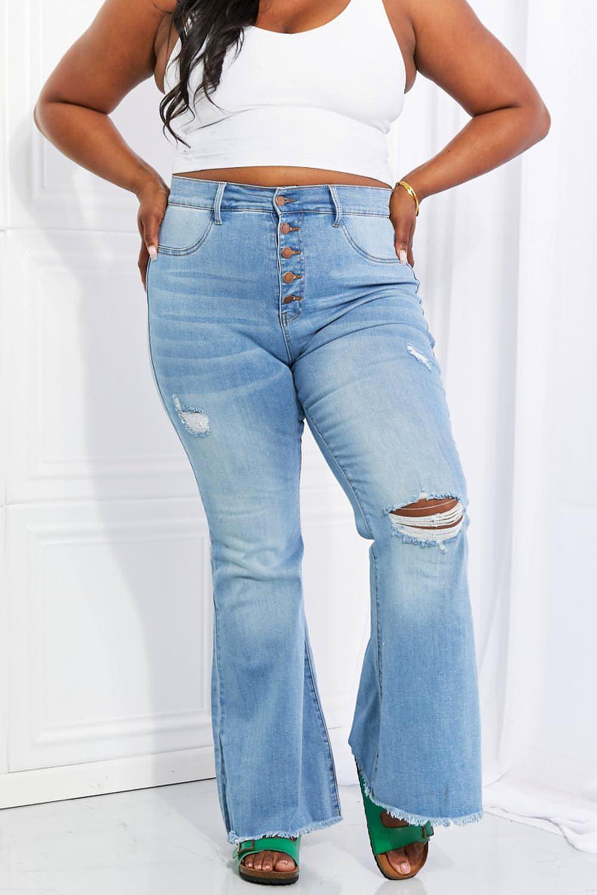 Vibrant MIU Full Size Jess Button Flare Jeans - enhanced image 7
