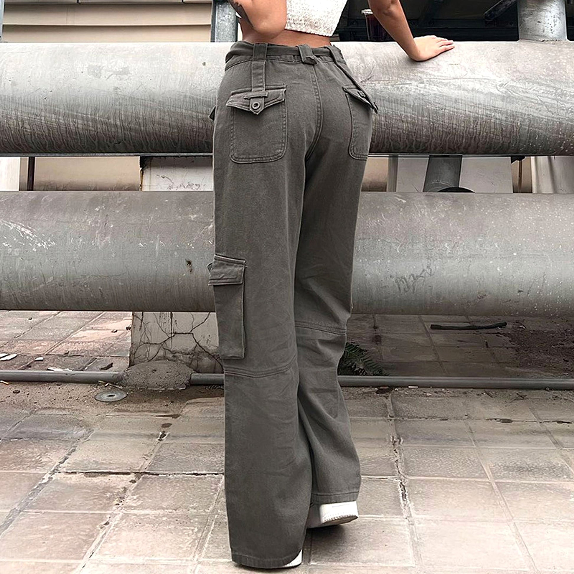 Vintage Multi Pocket Belt Casual Workwear Jeans Women - enhanced image 7