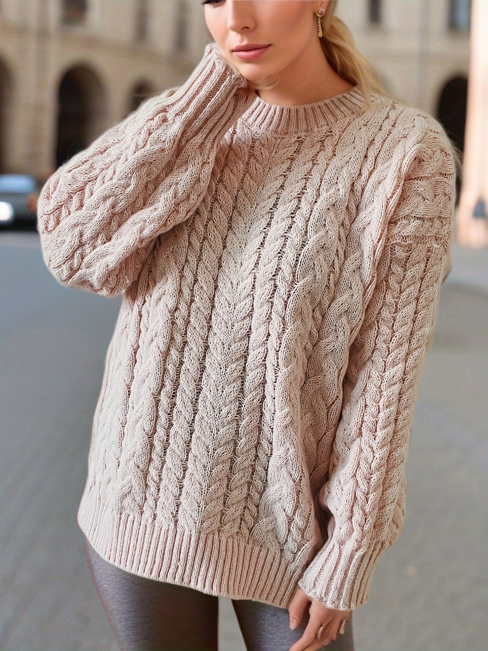 Vintage Vertical Stripes Twist Round Neck Long Sleeve Knitted Pullover Thick Needle Sweater For Women - enhanced image 7