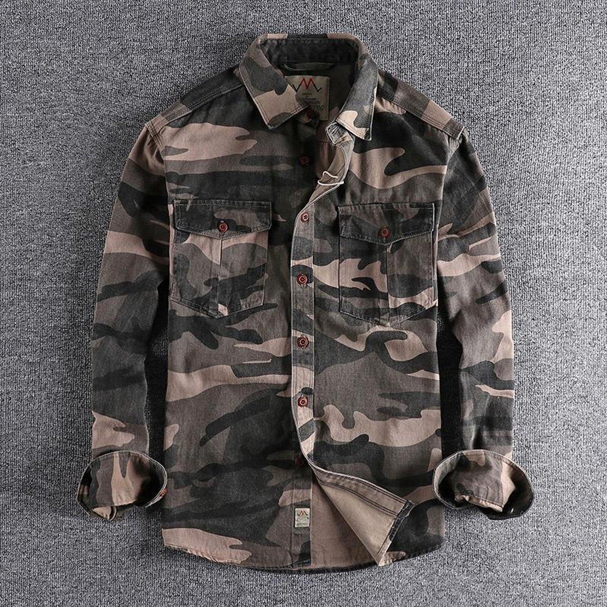 Washed Camouflage American Overalls Long Sleeve DressShirt Men - enhanced image 7