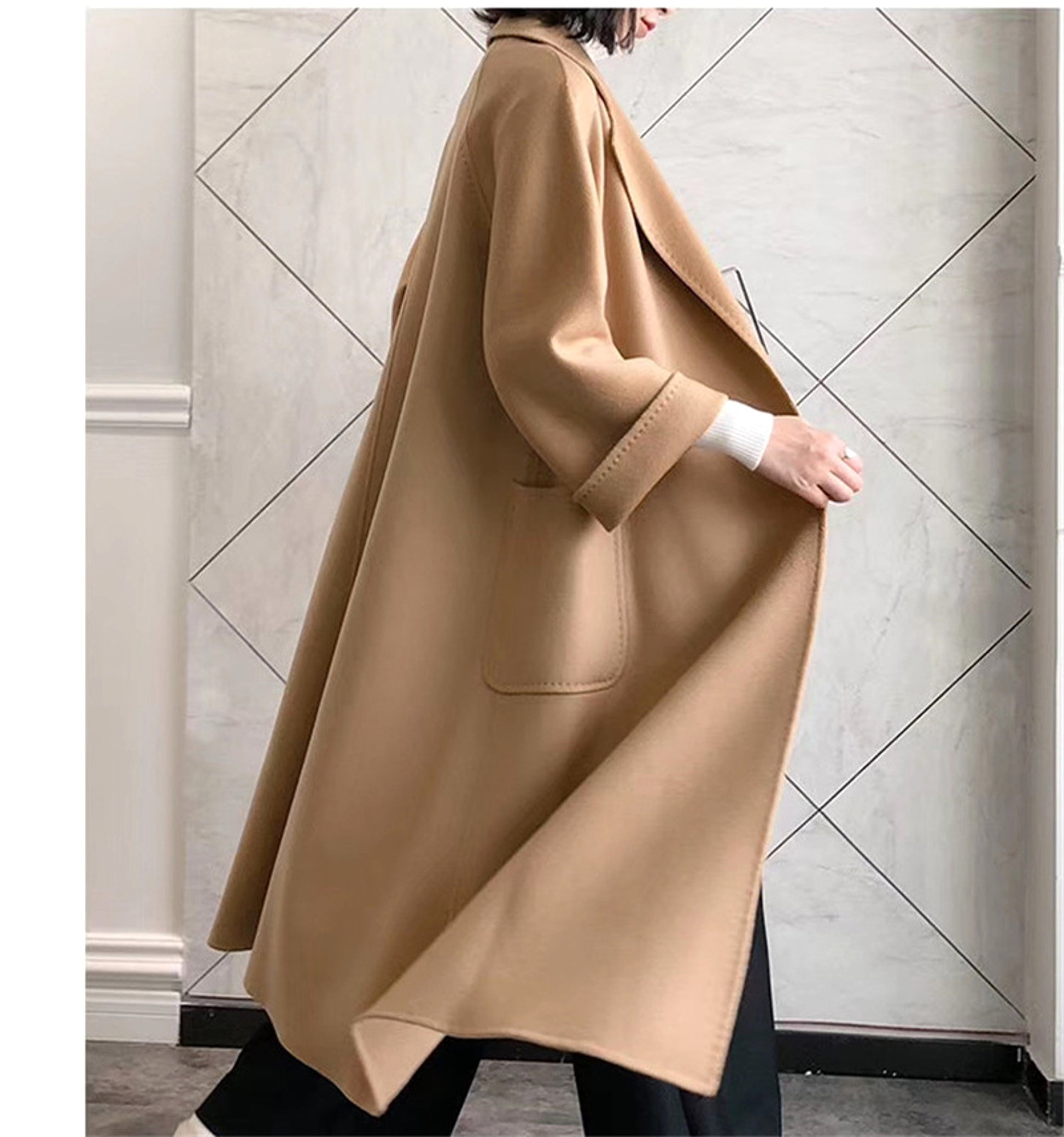 Water Ripple Cashmere Women's Long Reversible Coat – Luxury & Versatility - enhanced image 7