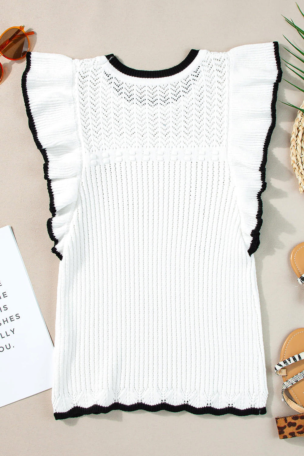 White Crochet Eyelet Flounce Tank Top - enhanced image 7