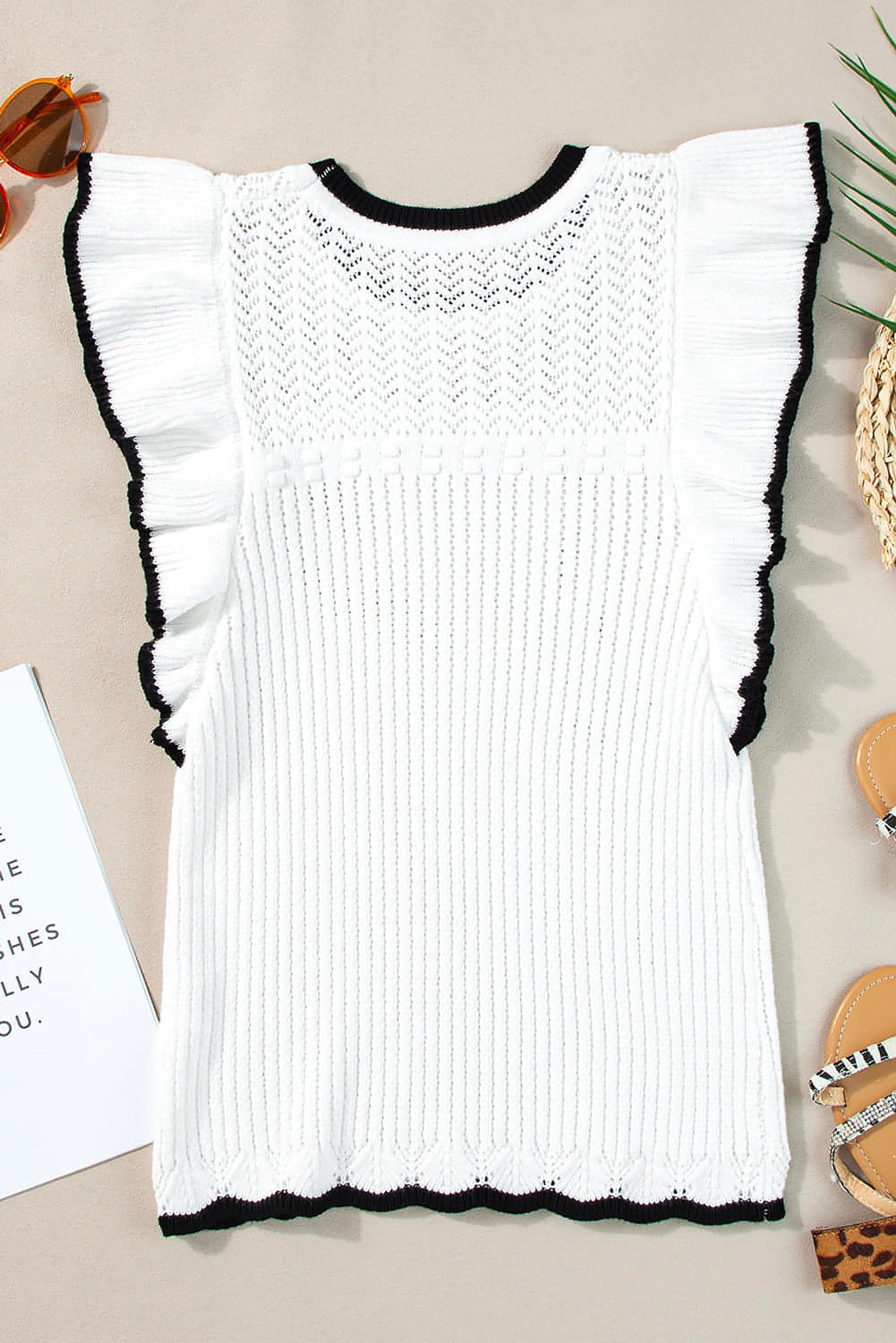 White Crochet Eyelet Flounce Tank Top - enhanced image 7