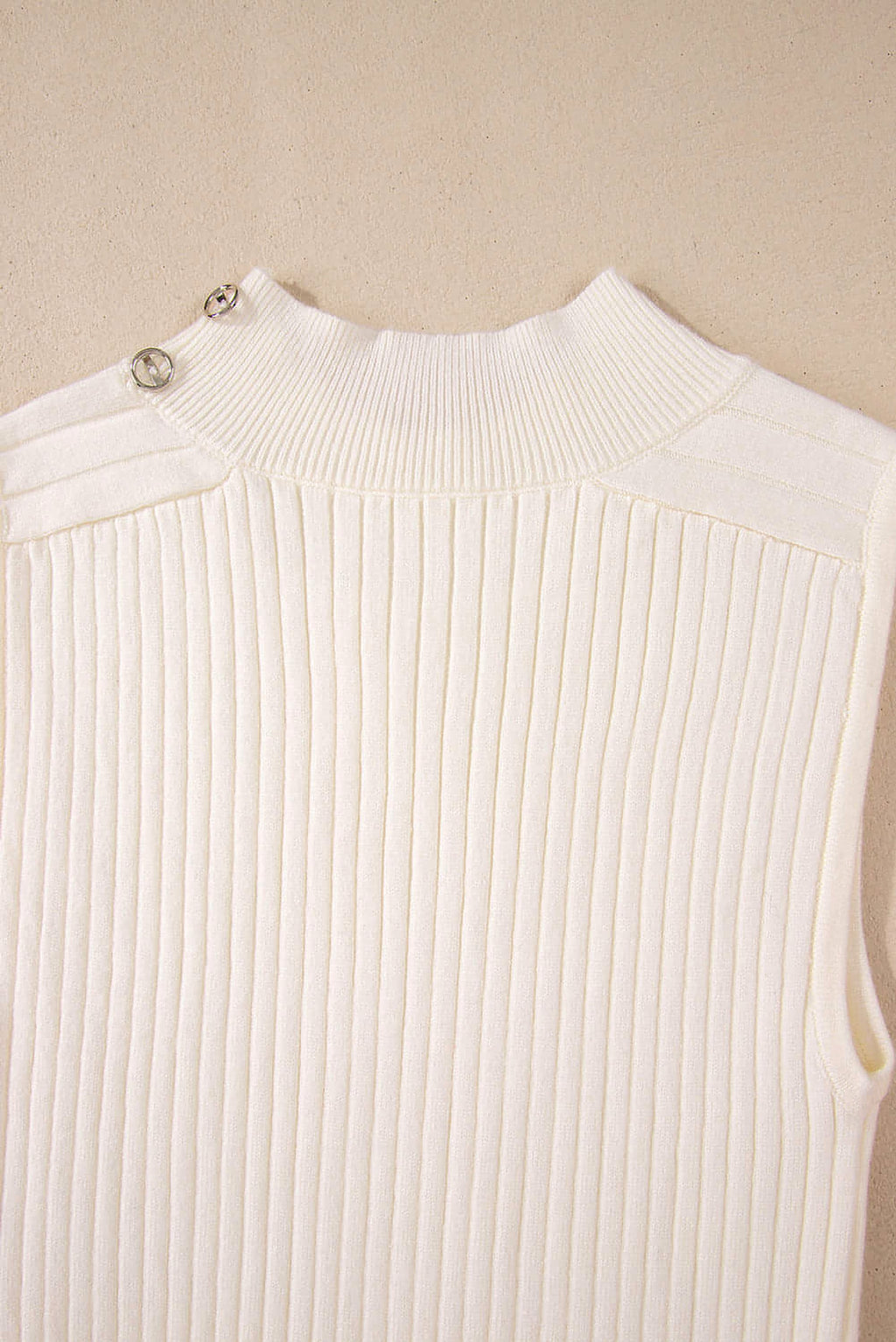 White Ribbed Knit High Neck Sweater Vest - enhanced image 7