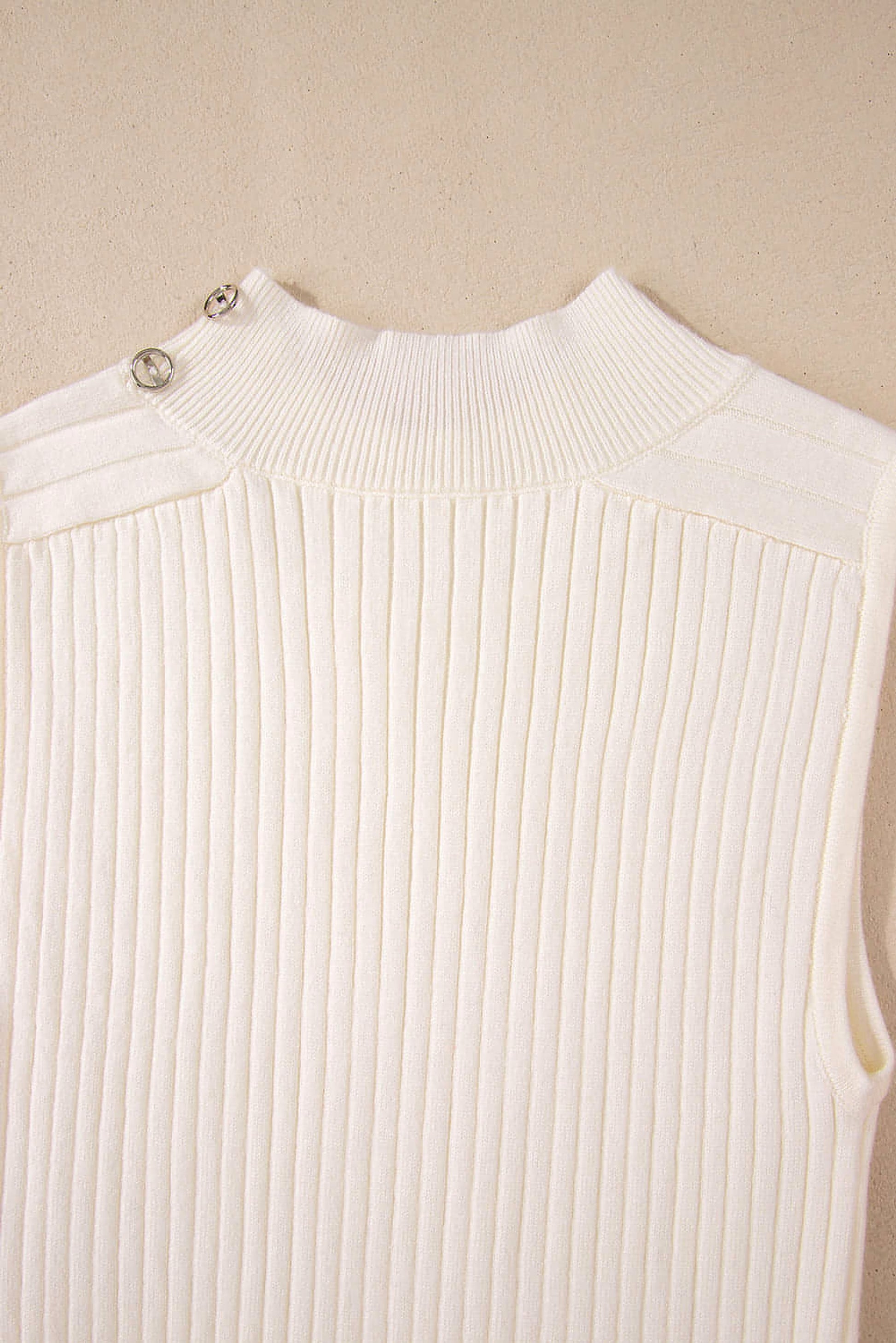 White Ribbed Knit High Neck Sweater Vest - enhanced image 7