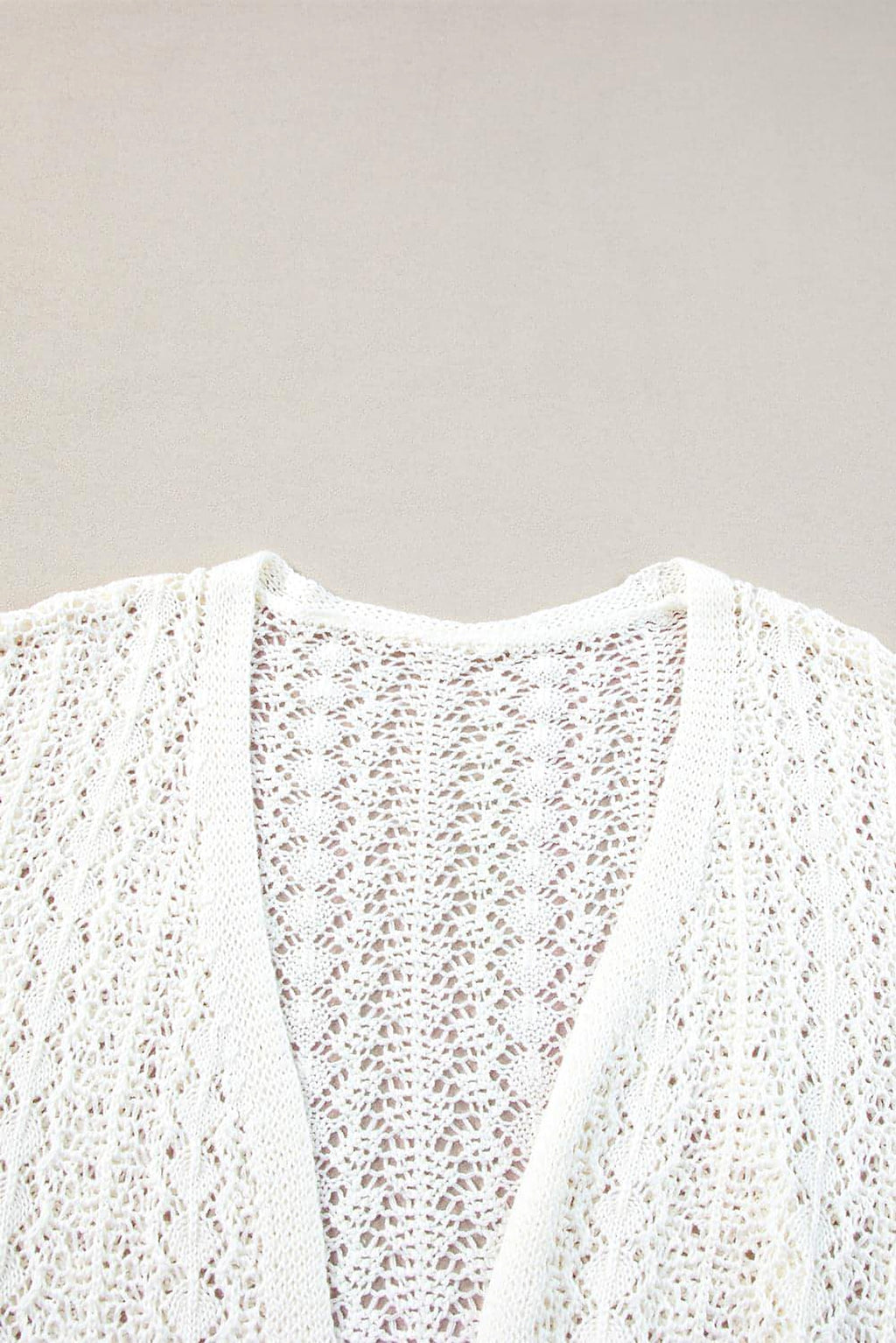 White Stylish Hollow Out Knit Drop Shoulder Cardigan - enhanced image 7