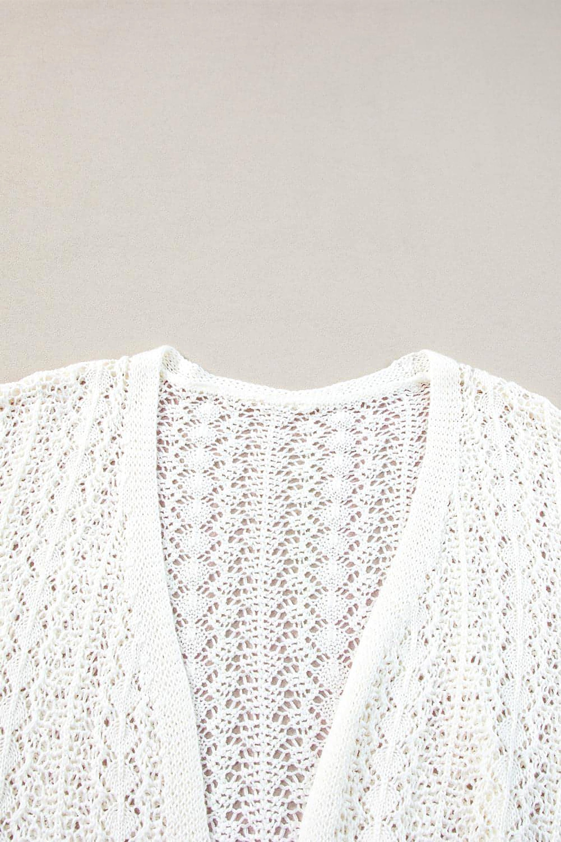 White Stylish Hollow Out Knit Drop Shoulder Cardigan - enhanced image 7