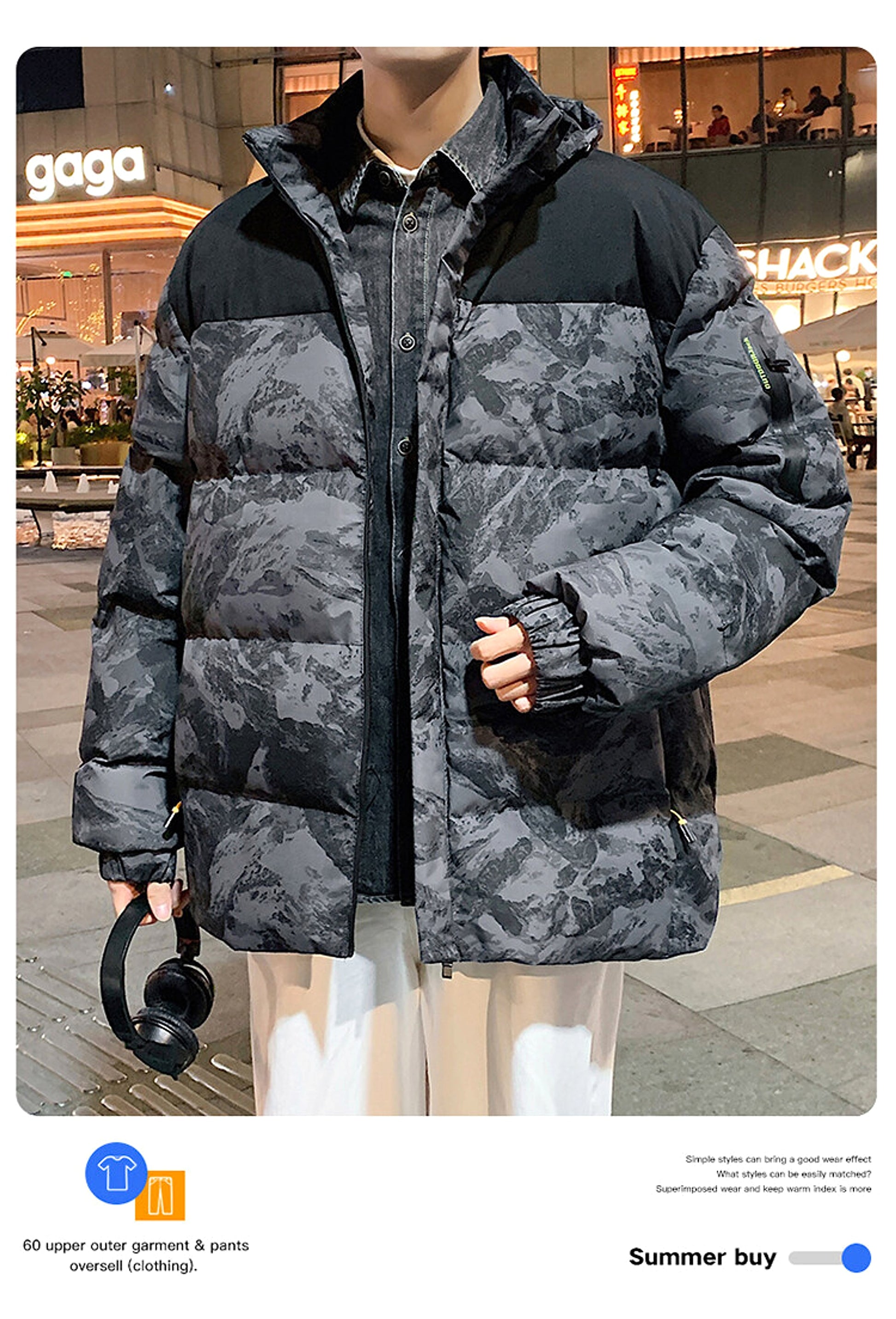 Winter Men's Camouflage Hooded Down Cotton Jacket - enhanced image 7