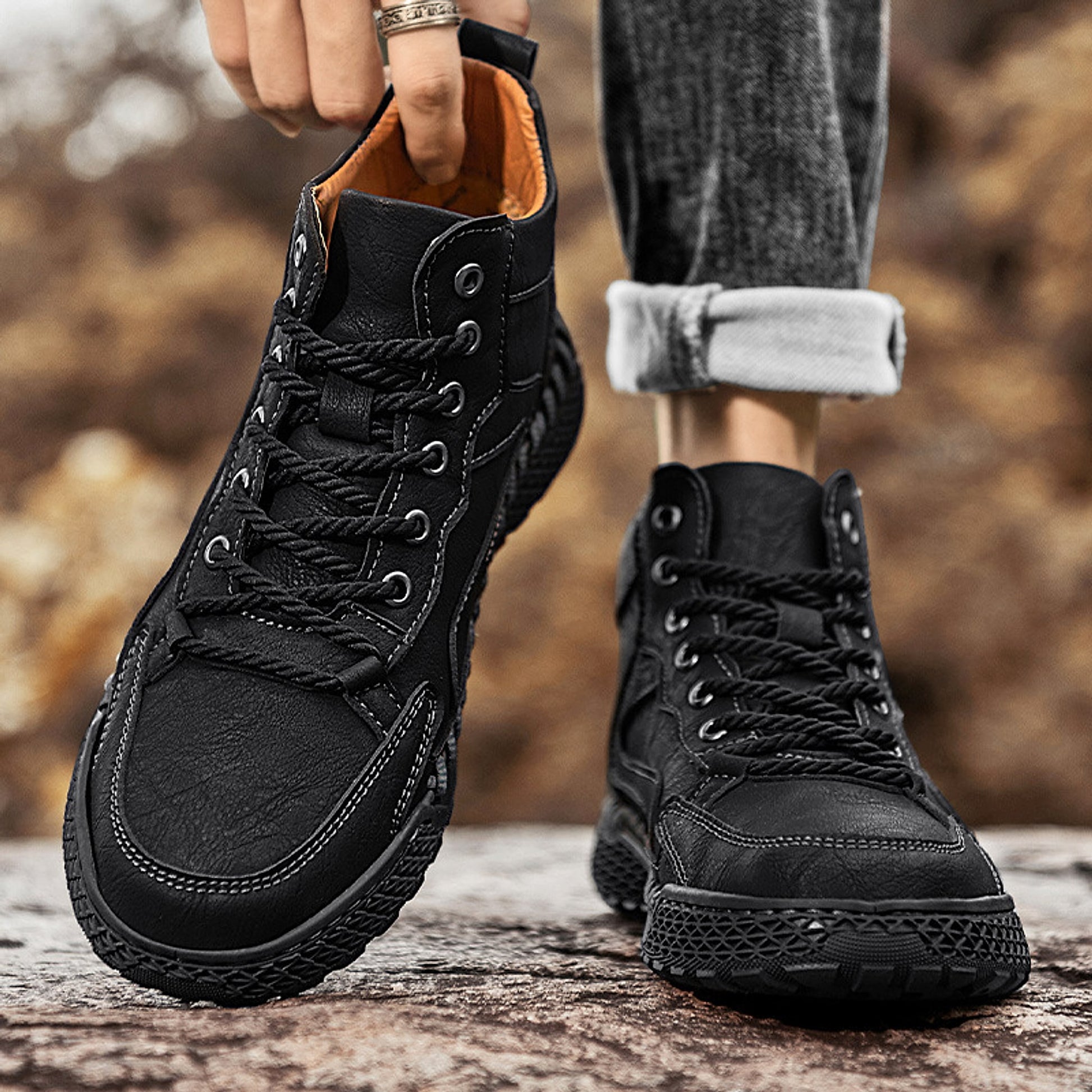 Winter Plush Insulated High Top Leather Shoes Men - enhanced image 7
