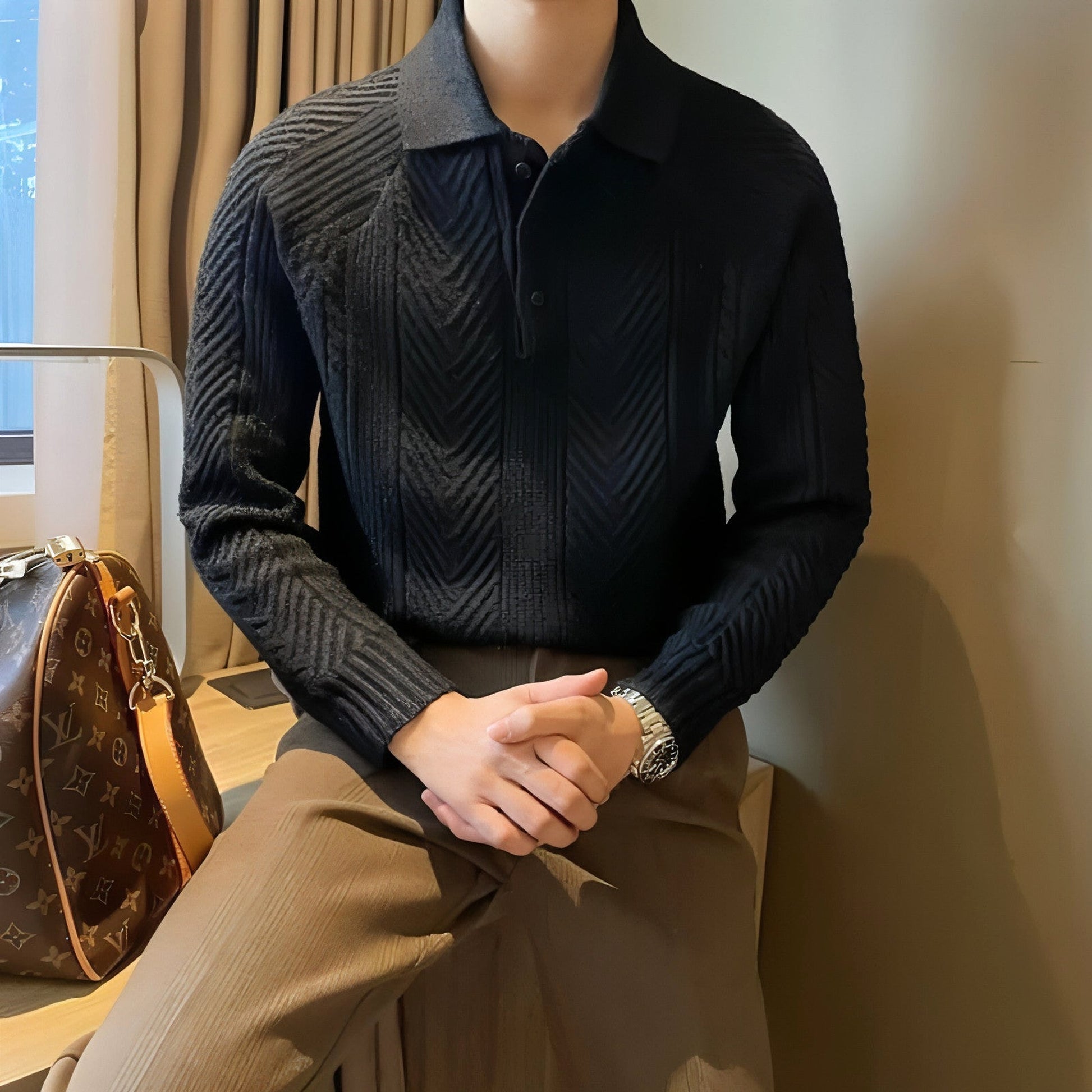 Winter Thermal Base Pullover Men's Sweater Casual Polo Collar Polo Shirt - enhanced image 7