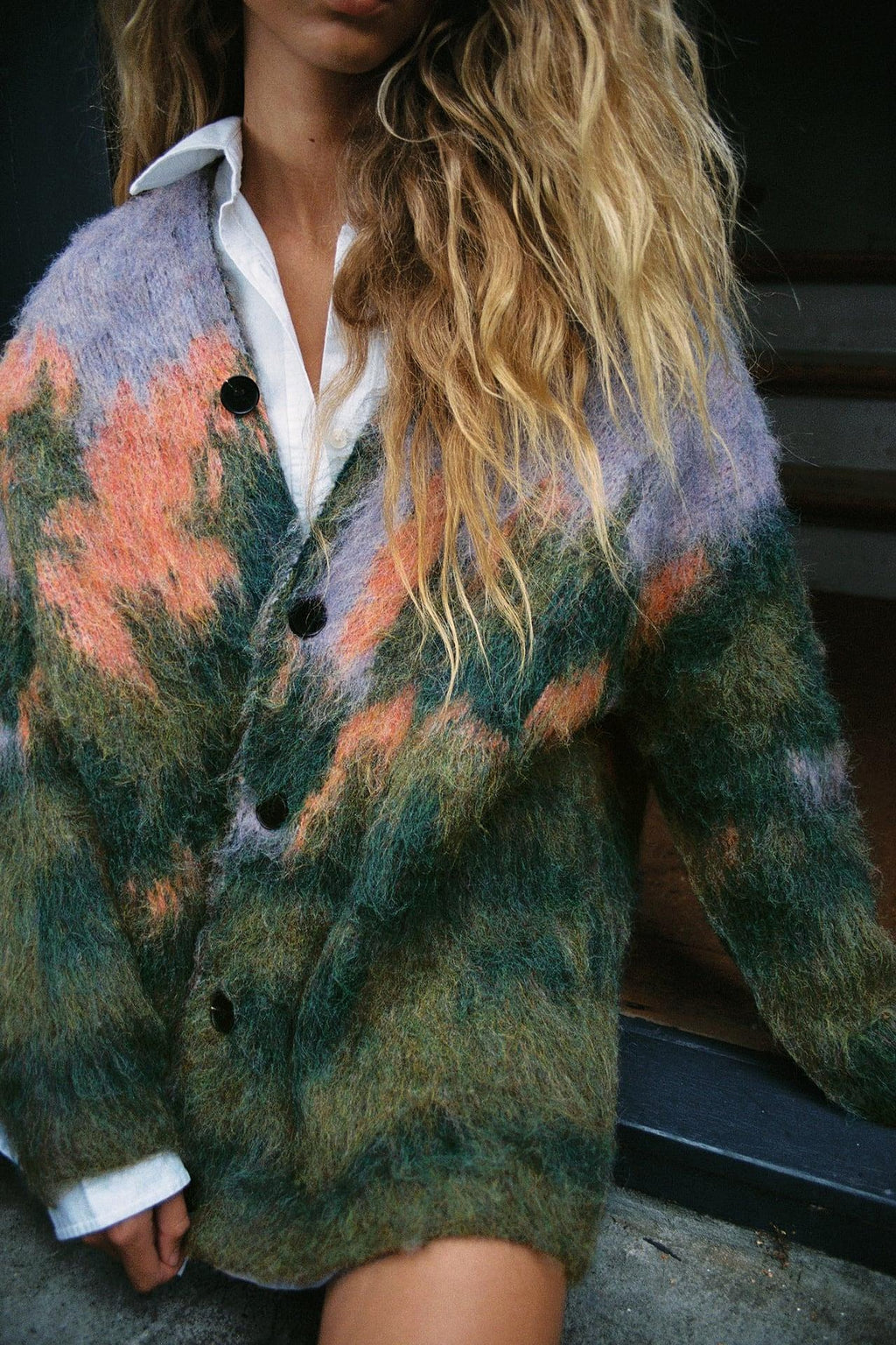 Women Sweater Long Sleeve V-neck Landscape Pattern Knitted - enhanced image 7