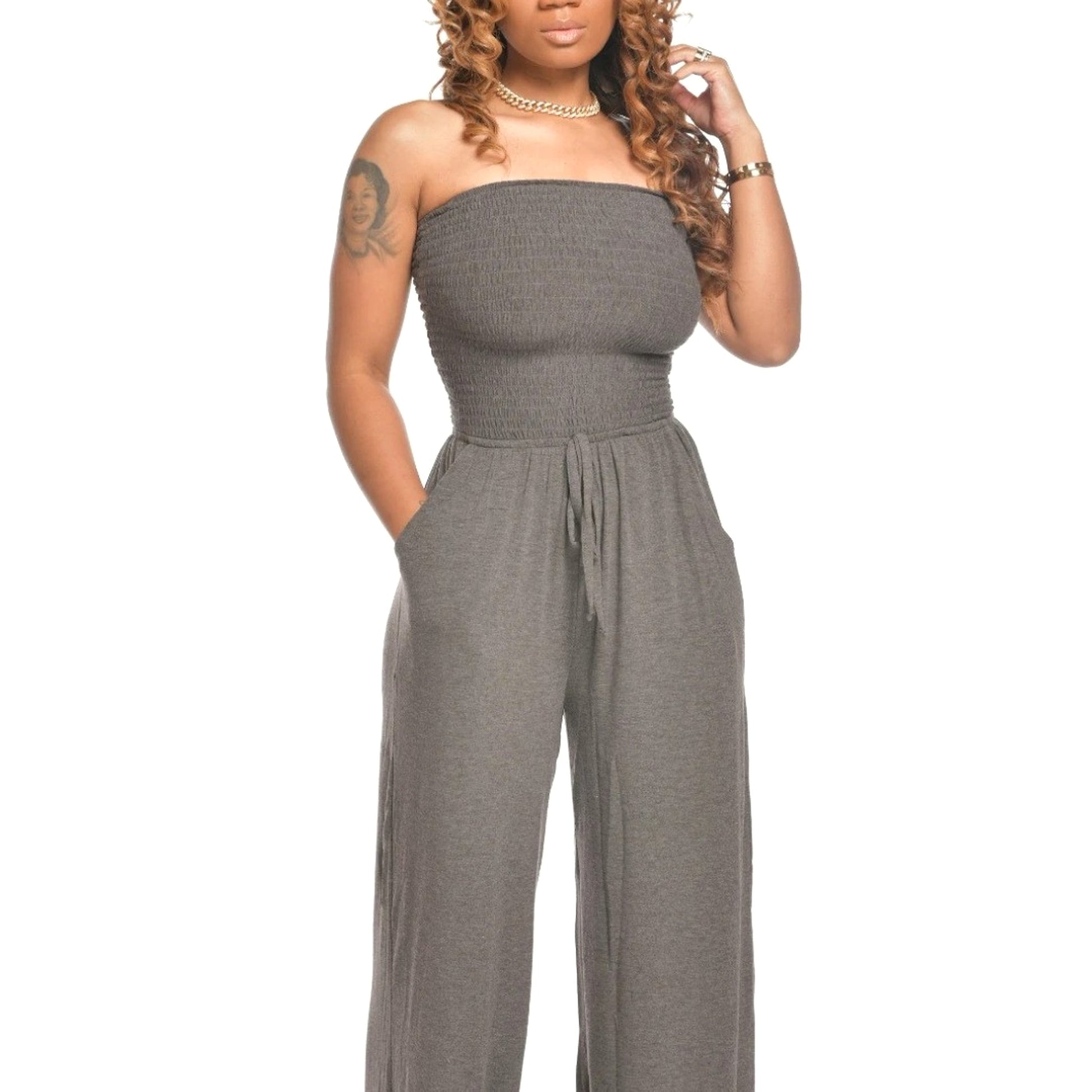 Women's Clothing Casual Square Shoulder Chest-wrapped Wide-leg Jumpsuit - enhanced image 7