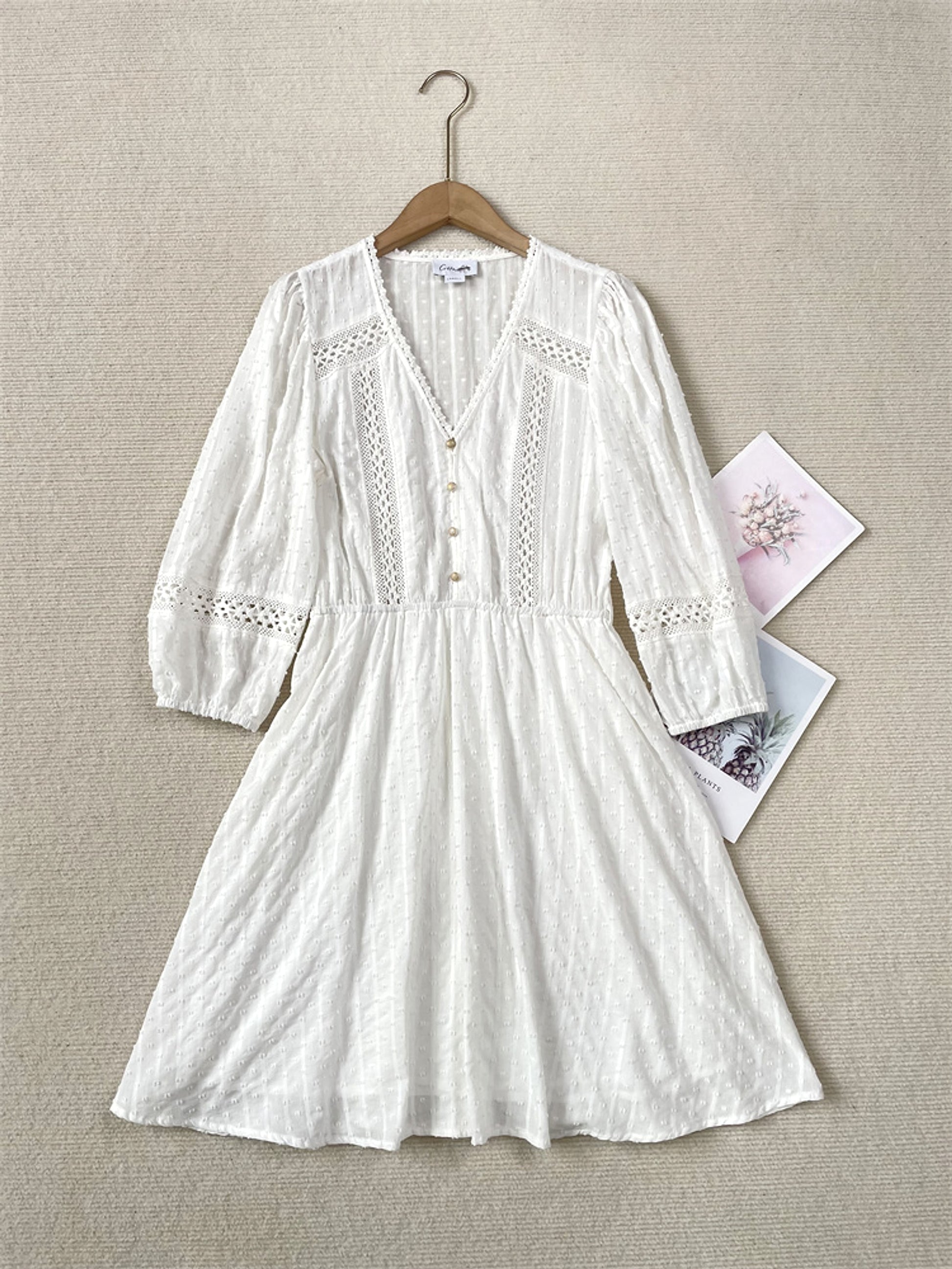 Women's Long Sleeved Jacquard Lace Dress - enhanced image 7