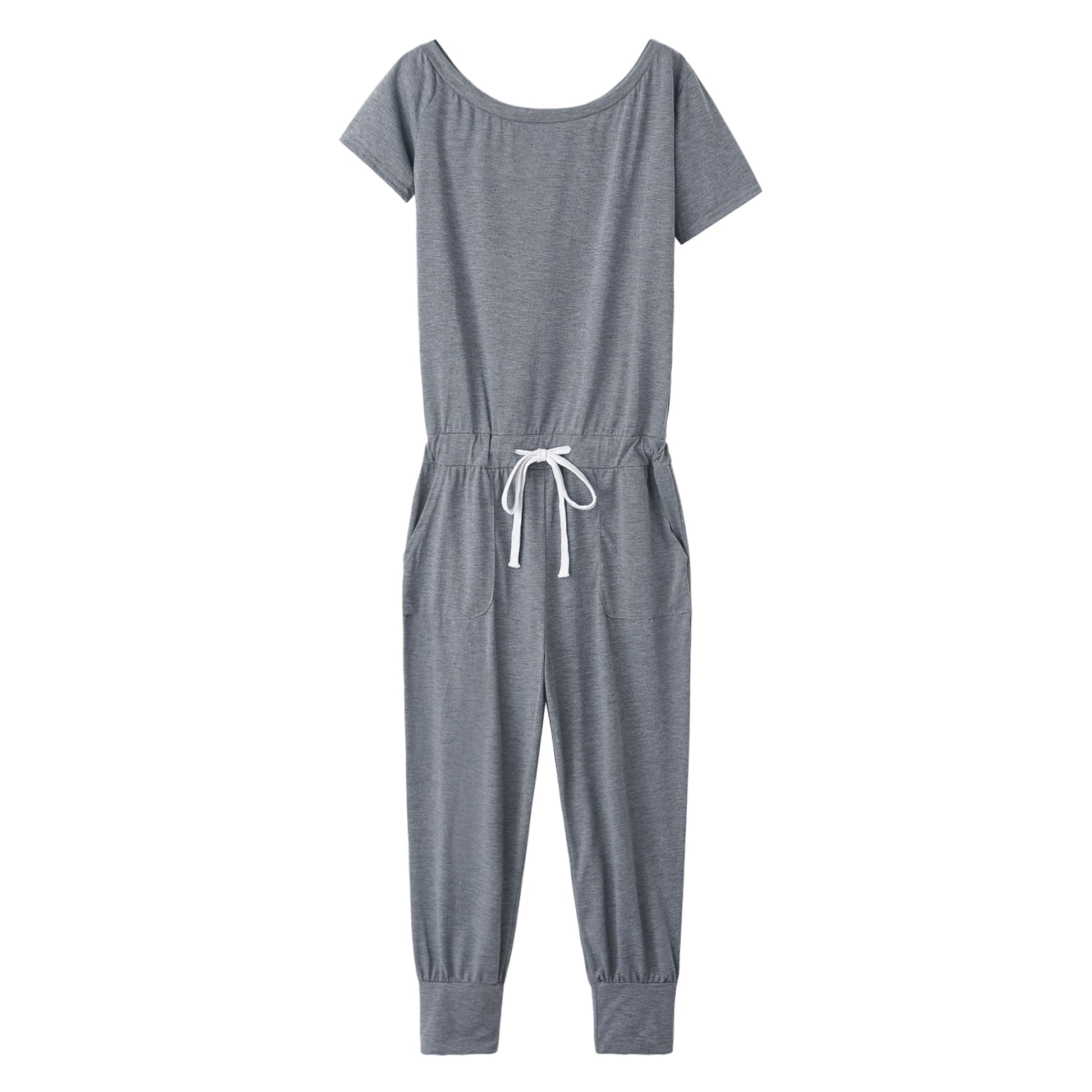 Women's Off-the-shoulder Short-sleeved Pocket Lace-up Shoulder Jumpsuit - enhanced image 7