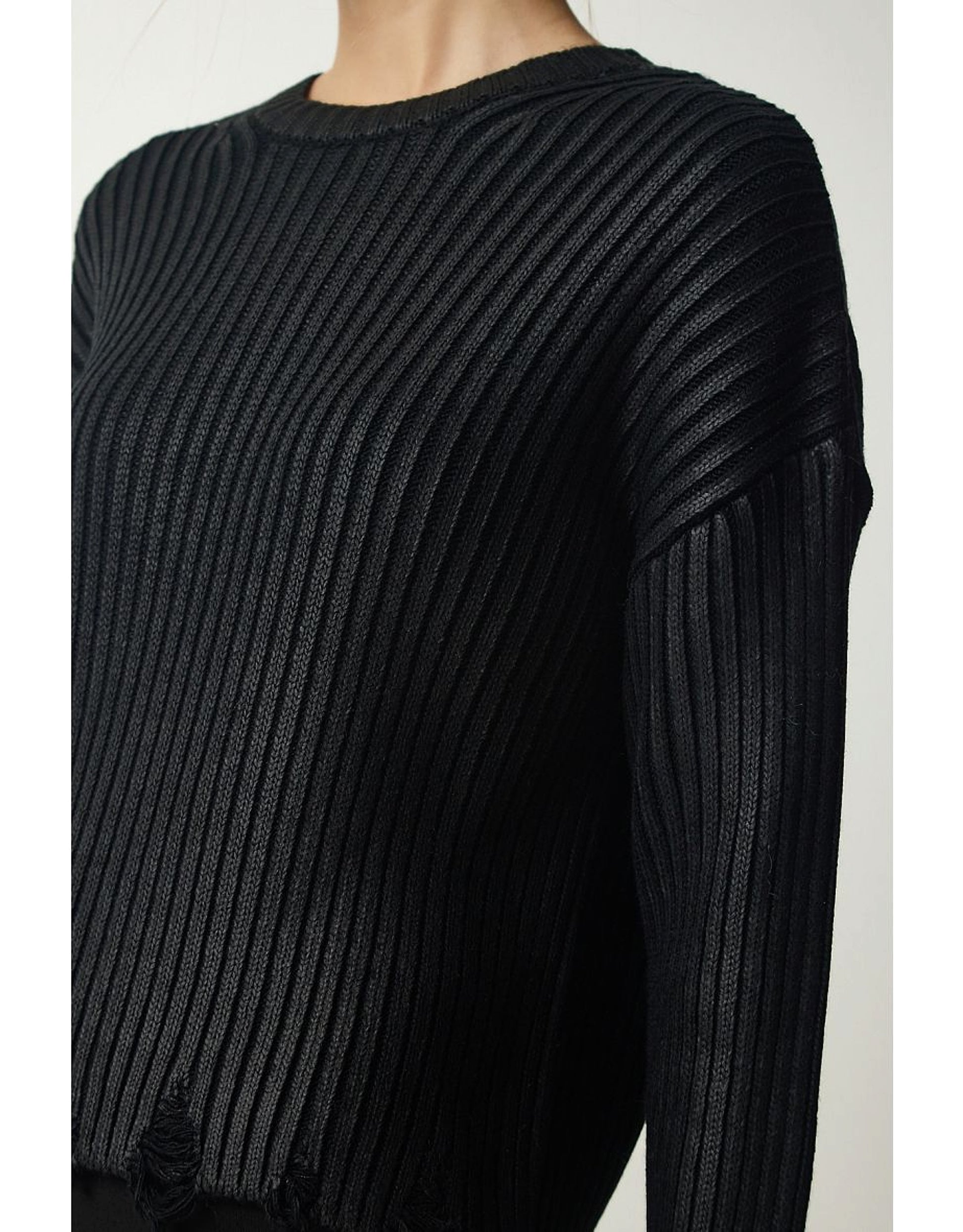 Women's Ragged Design Short Sweater Knitwear Top - enhanced image 7