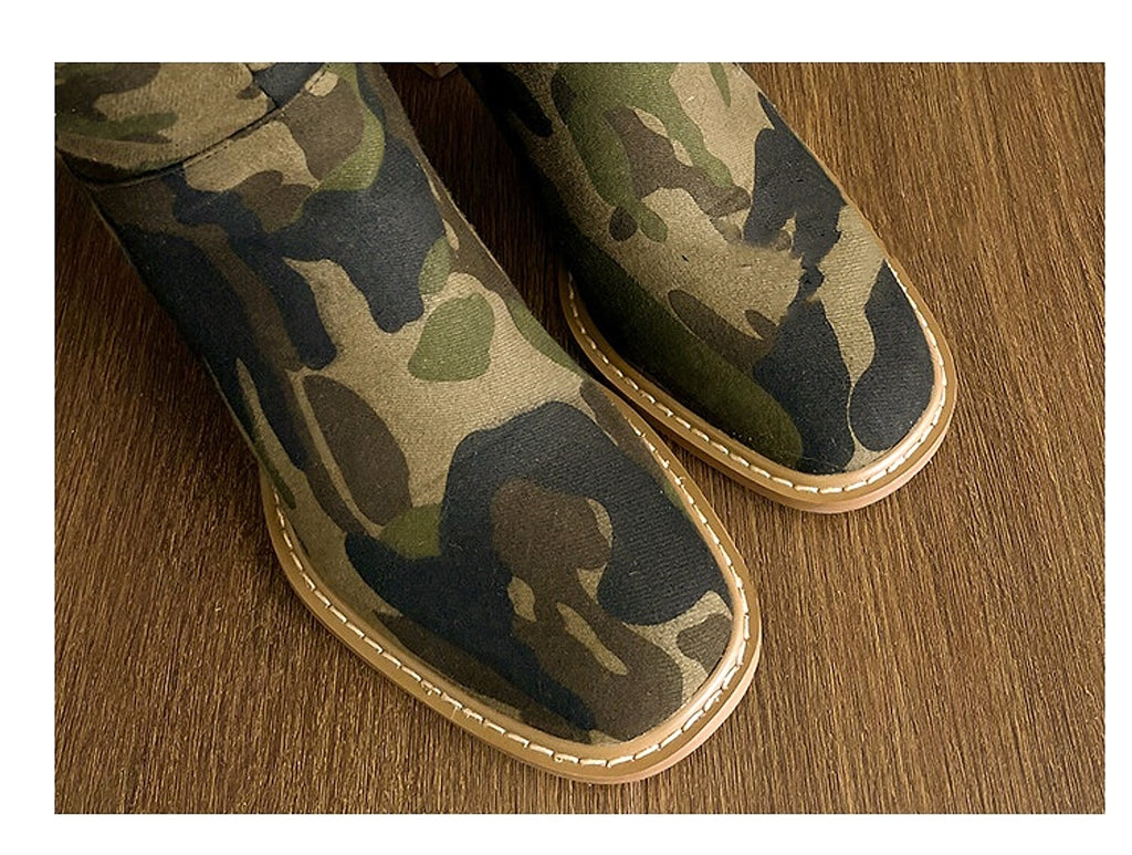 Women's Round Head Camouflage Denim Chunky Heel Long Boots - enhanced image 7