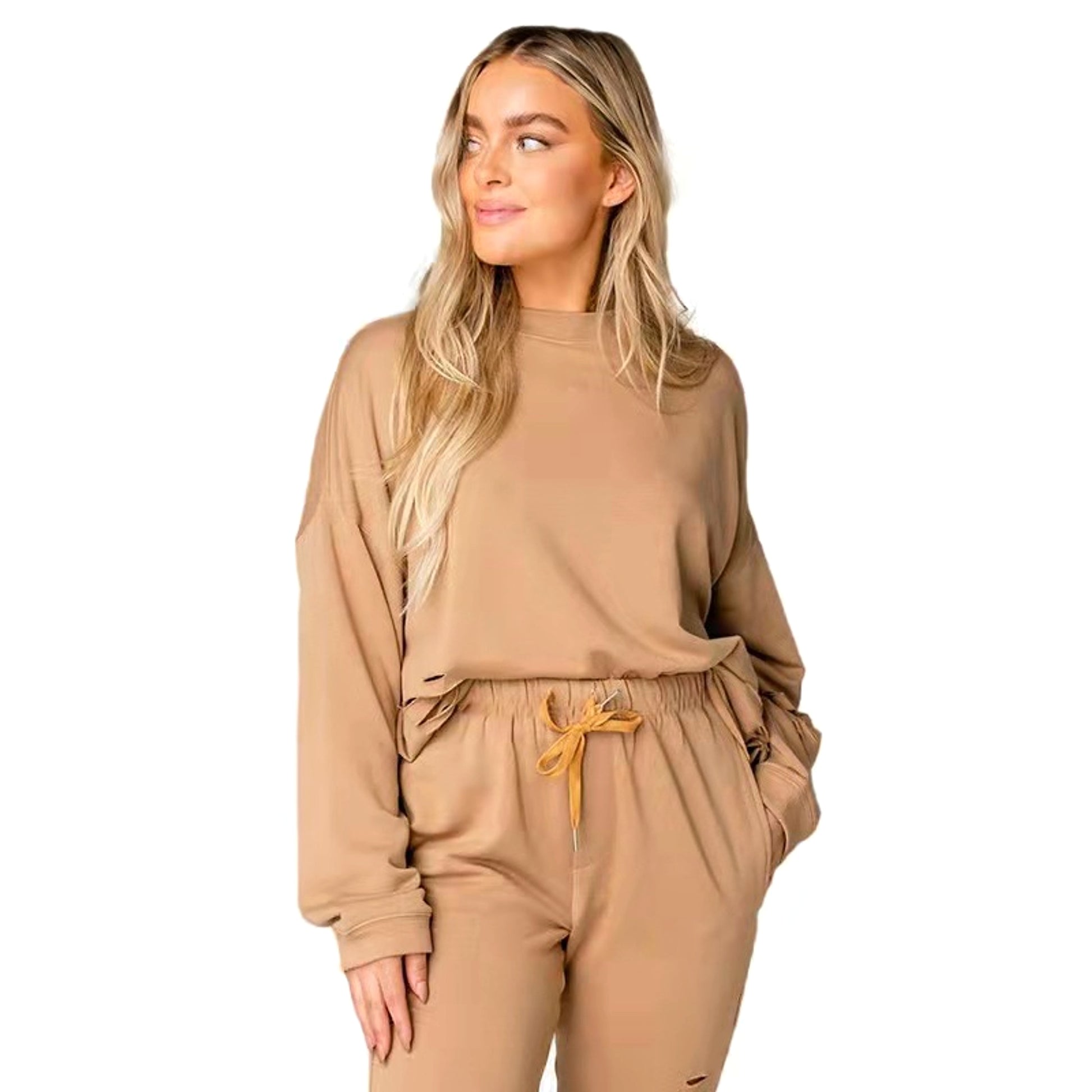 Women's Solid Color Ripped Tracksuit - enhanced image 7