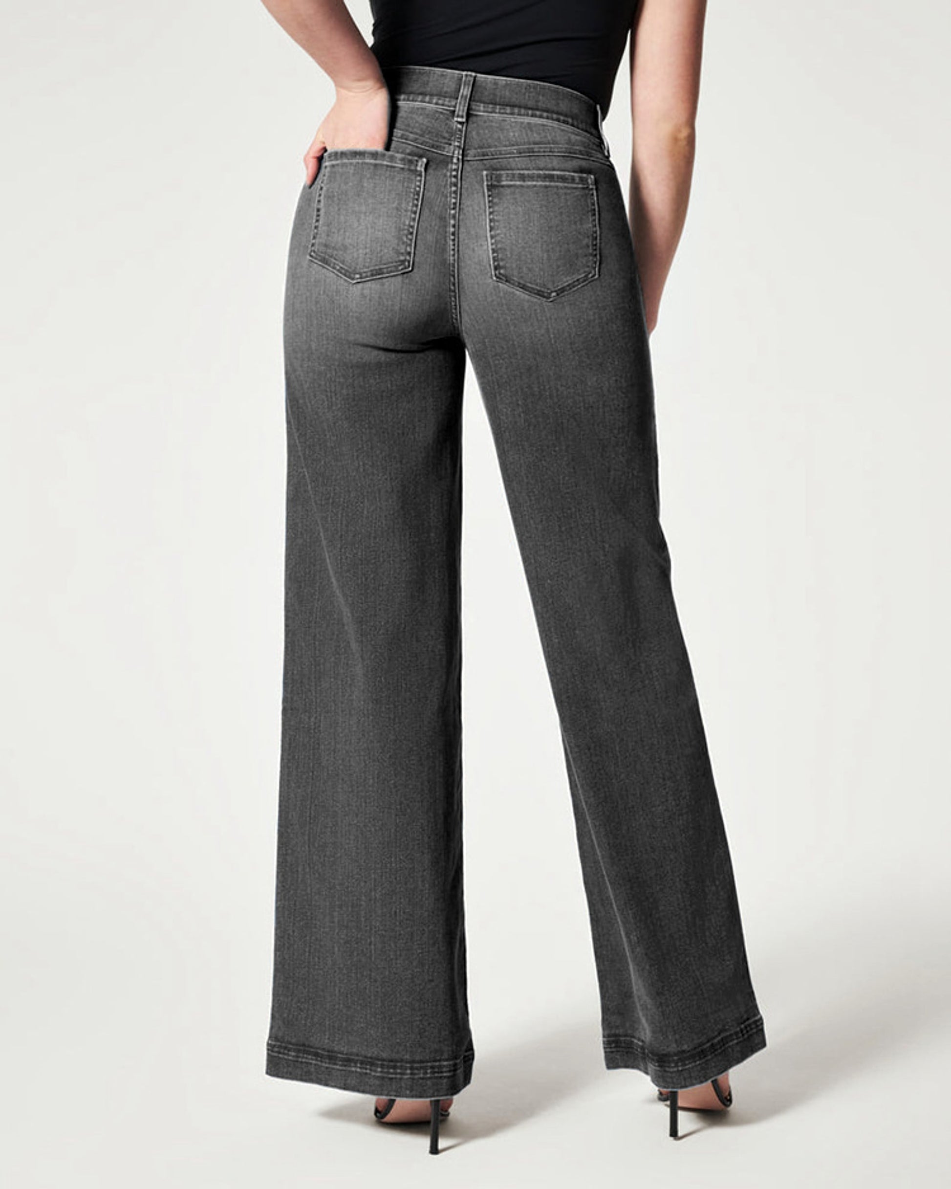 Women's Straight Jeans Mid Waist Wide Leg Pants High Elastic Waist Trousers - enhanced image 7