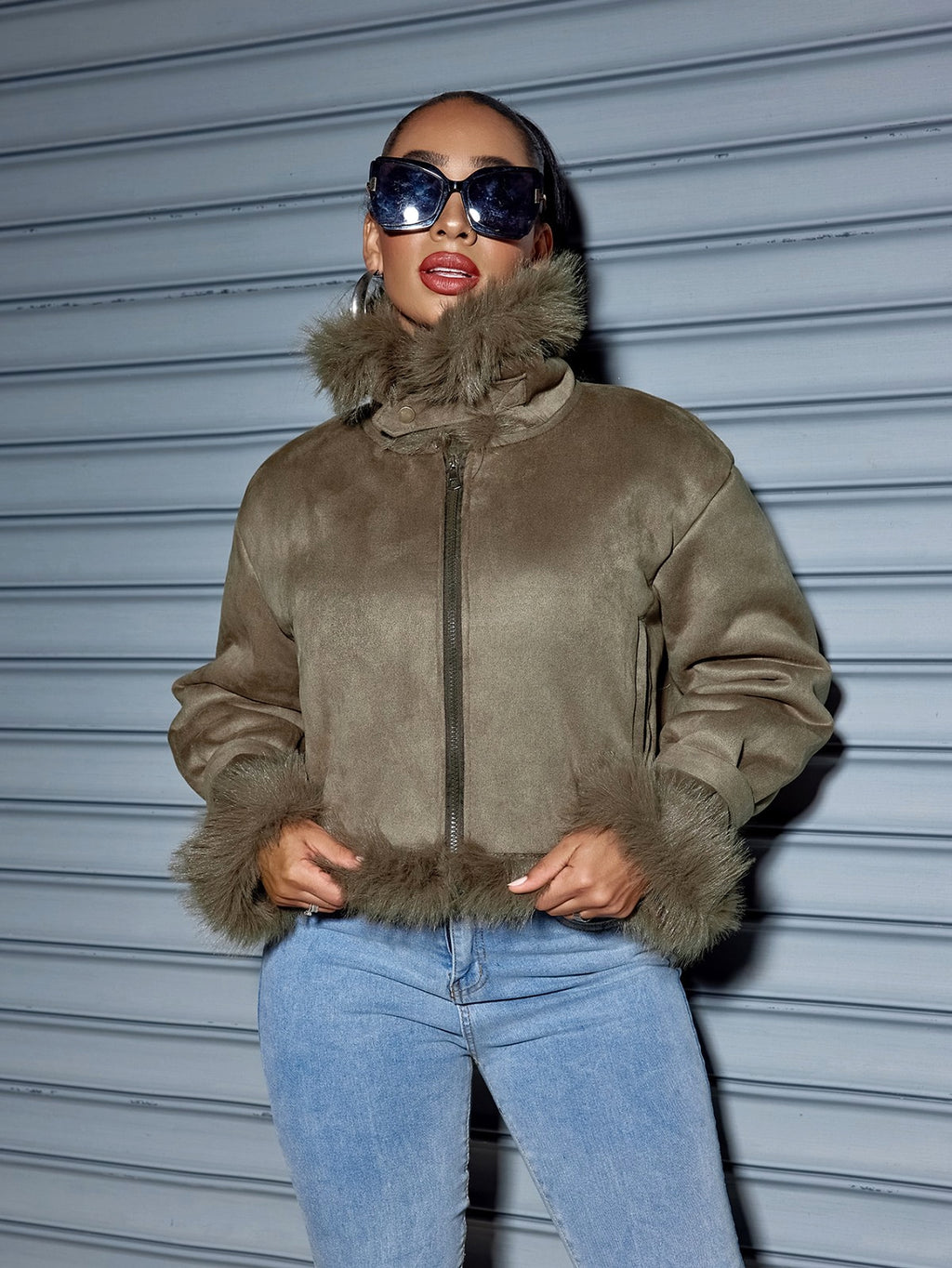 Women's Suede Short Coat – Faux Leather Fall & Winter Streetwear Jacket - enhanced image 7