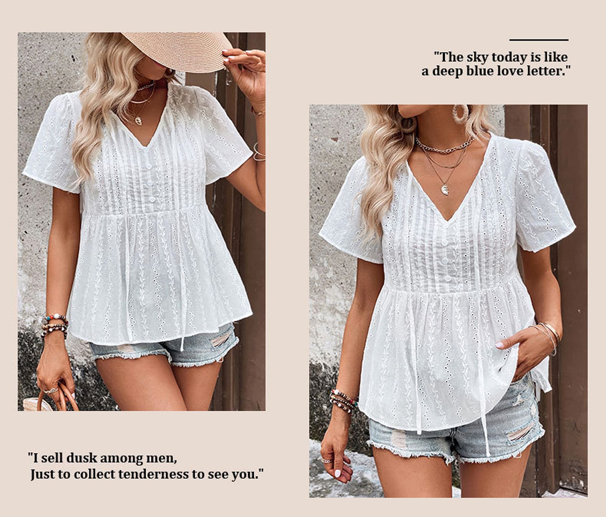 B1. Women's V-neck Stitching Shirt (T-Shirt) - enhanced image 7