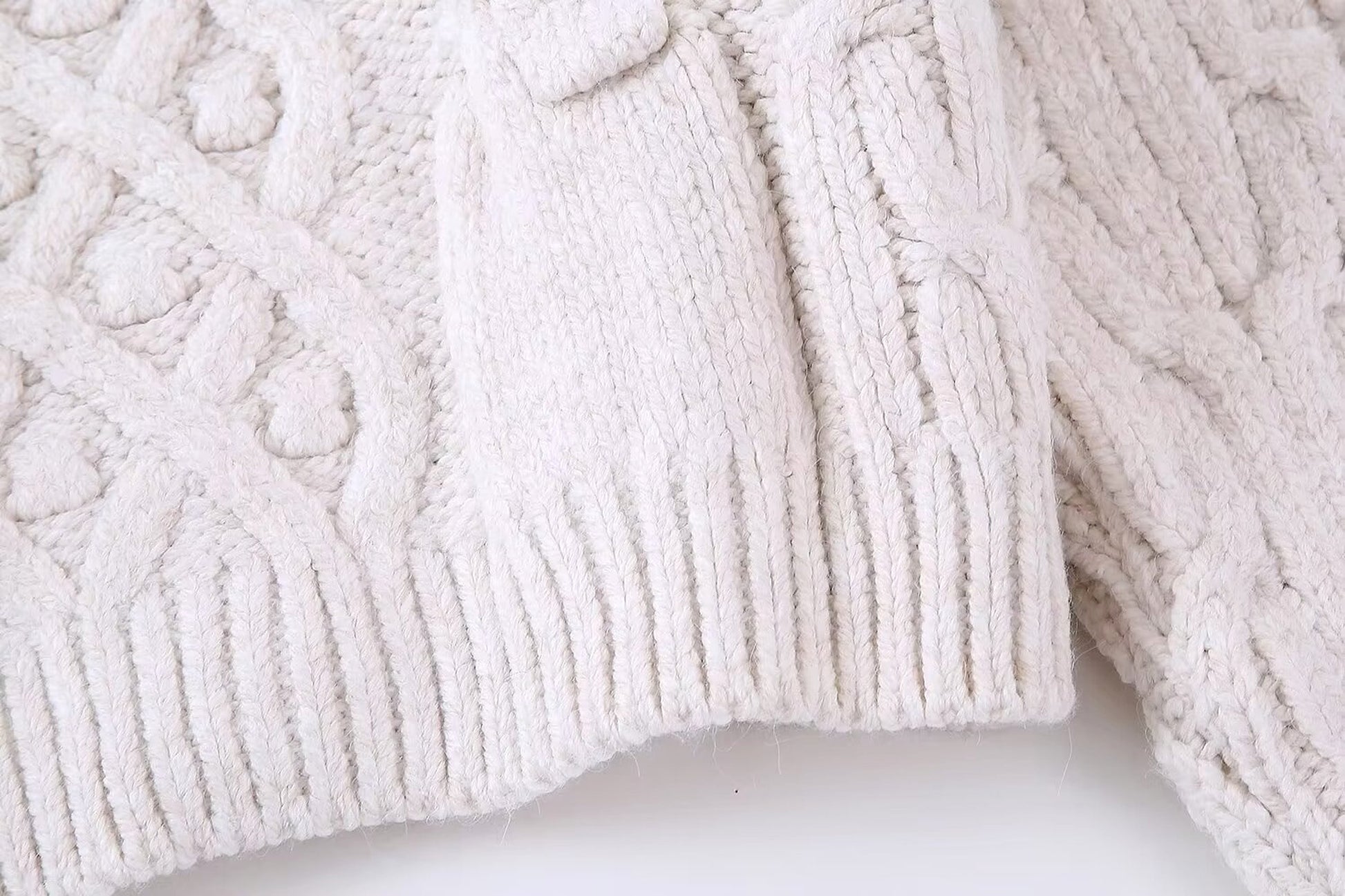 Women's White Knitted Cardigan Sweater Coat - enhanced image 7