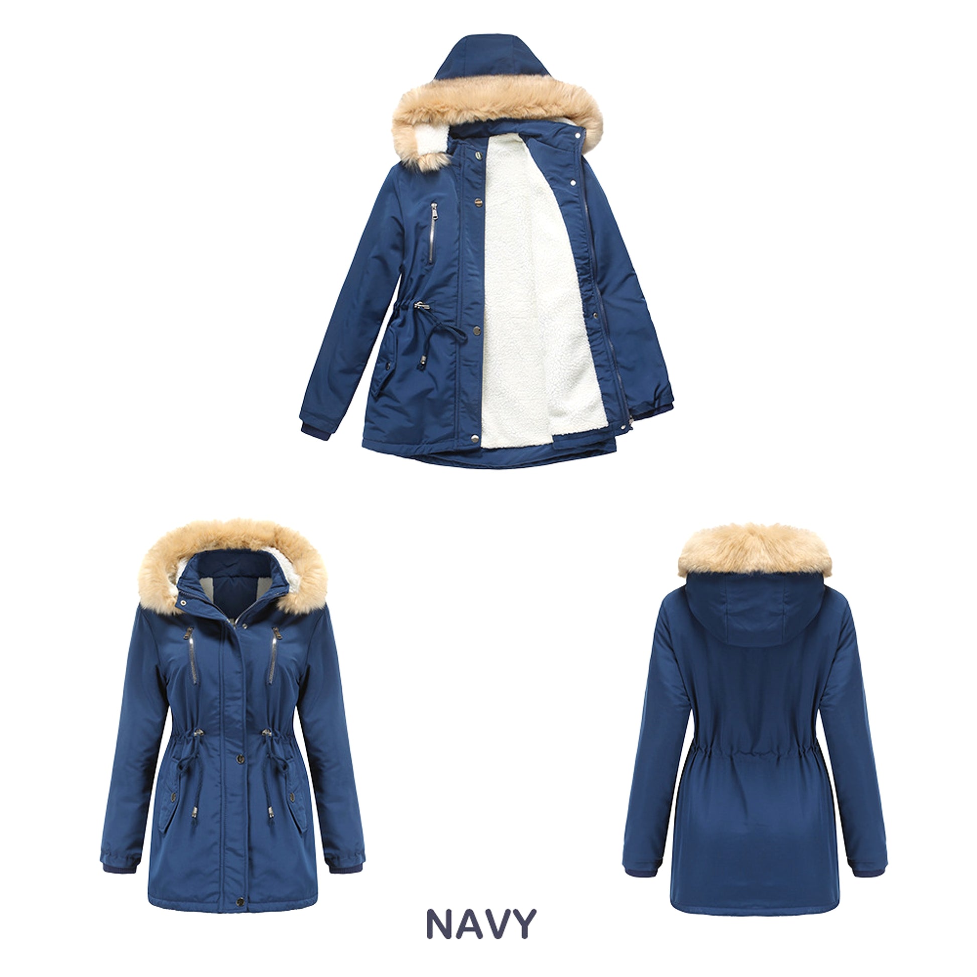 Women's Winter Coat with Detachable Hood – Warm Fleece-Lined Jacket - enhanced image 7