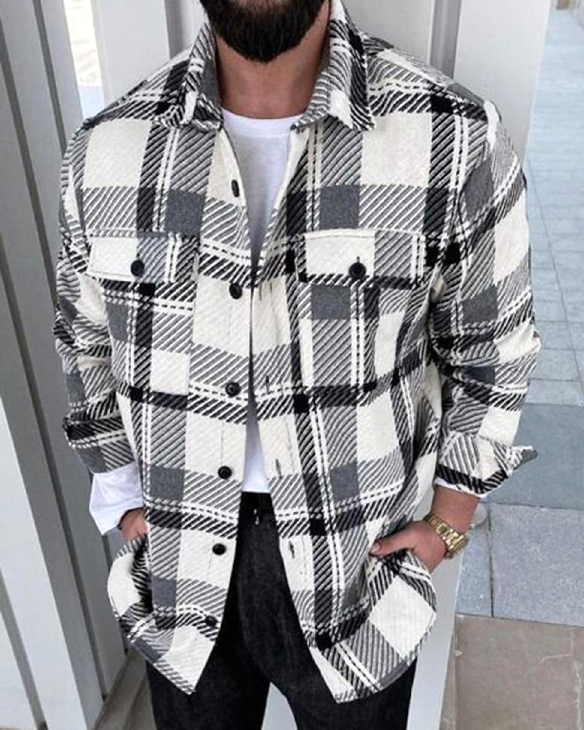 A1. W. Suit Jacket Loose Lapels Double Pocket Jacket Long Sleeve Men - enhanced image 7
