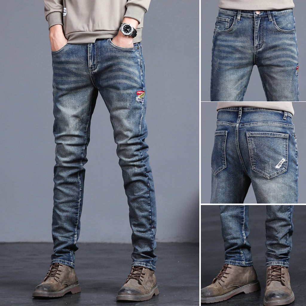 Youth Retro Embroidered Denim Pants Men Jeans - enhanced image 7