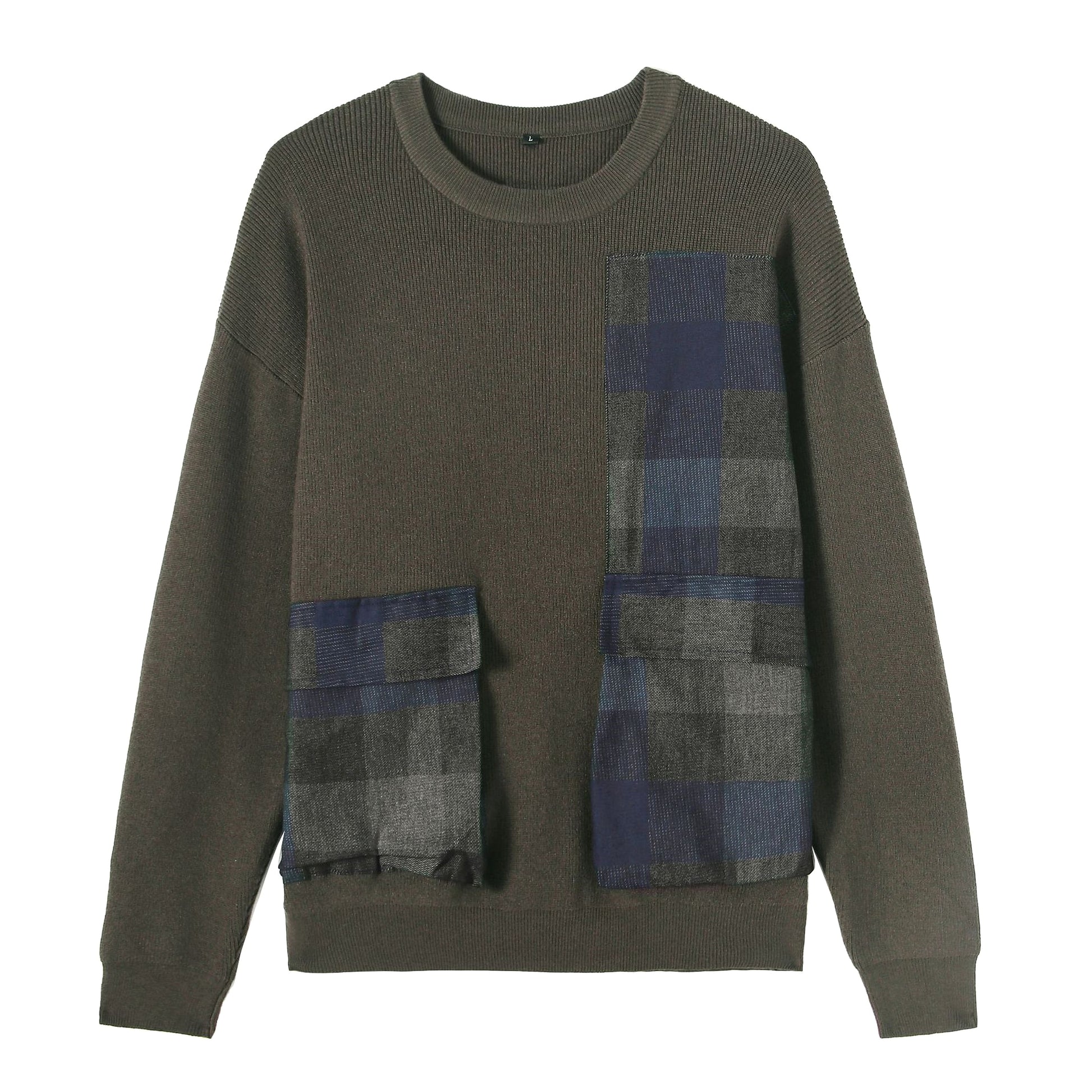 Youth Symmetrical Plaid Big Pocket Decorated Sweater Men - enhanced image 7